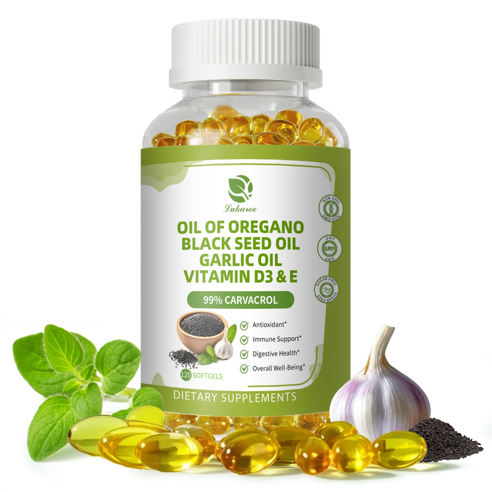 Oregano Oil with Black Seed & Garlic – High Carvacrol, Immune & Gut Support, 120