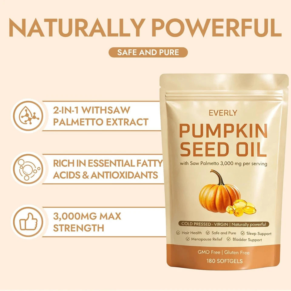 Pumpkin Seed Oil 3000mg Softgels Cold Pressed Virgin | Saw Palmetto | 180Count1