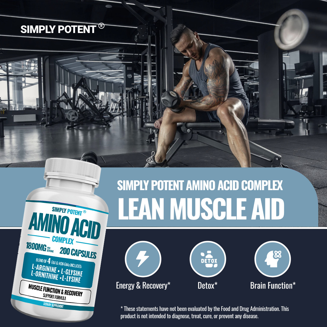 Amino Acid Complex 1800mg 200 Capsules, L-Arginine L-Glysine L-Lysine L-Ornithin