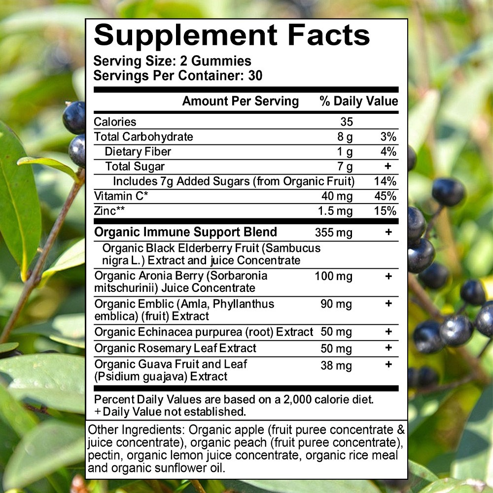 Triple Strength Elderberry Gummies-With,Zinc&Vitamin C for Immune Support 60 Pcs