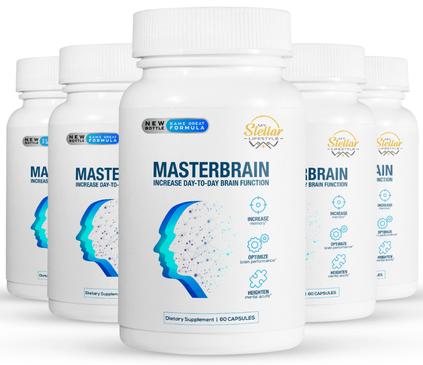 5 Pack Masterbrain, aumenta la función cerebral del día a día-60 Cápsulas x5
