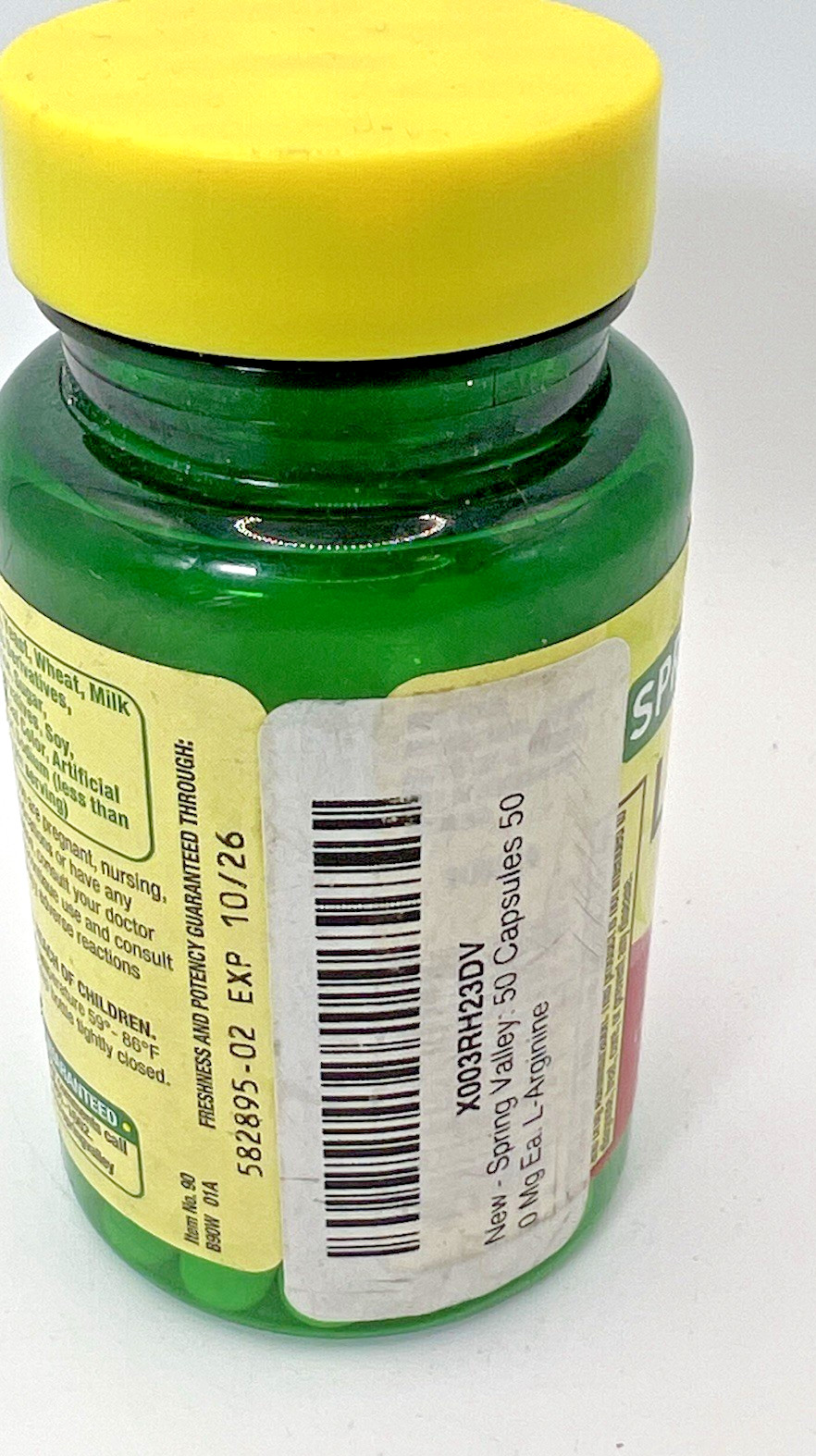 Spring Valley L – Arginine 500 mg 50ct heart health Capsules Exp 10/26 B83