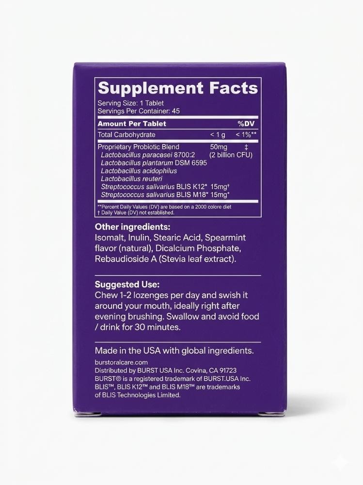 Burst Dental Probiotics 45 Count for Healthy Gums Fresh Breath EXP:09/2026