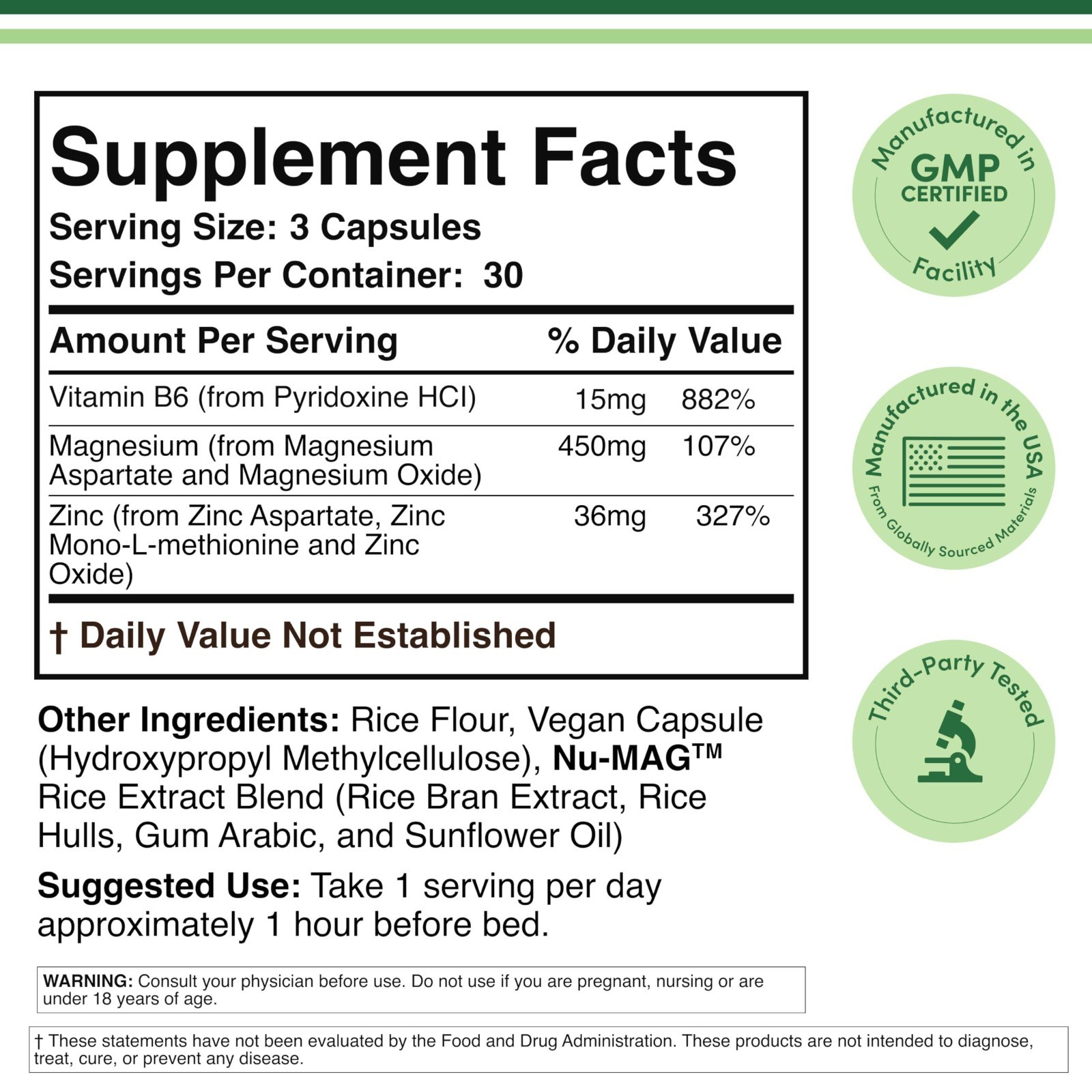 Double Wood ZMA Supplement 90 Capsul – Zinc Magnesium B6 Restful Sleep Support..