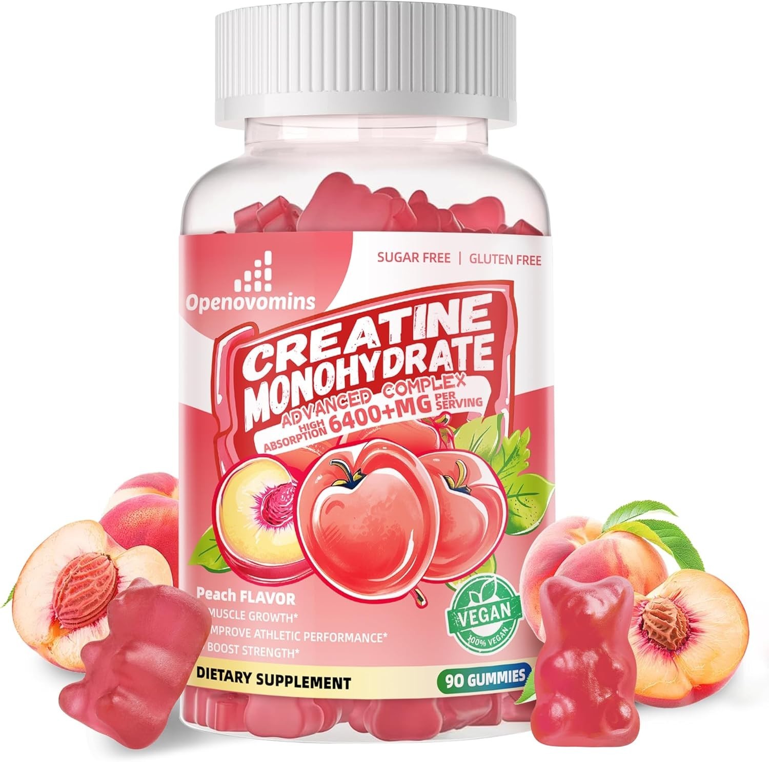 Openovomins Creatine Monohydrate Complex Gummies, Peach, 6400mg 90CT 10/27