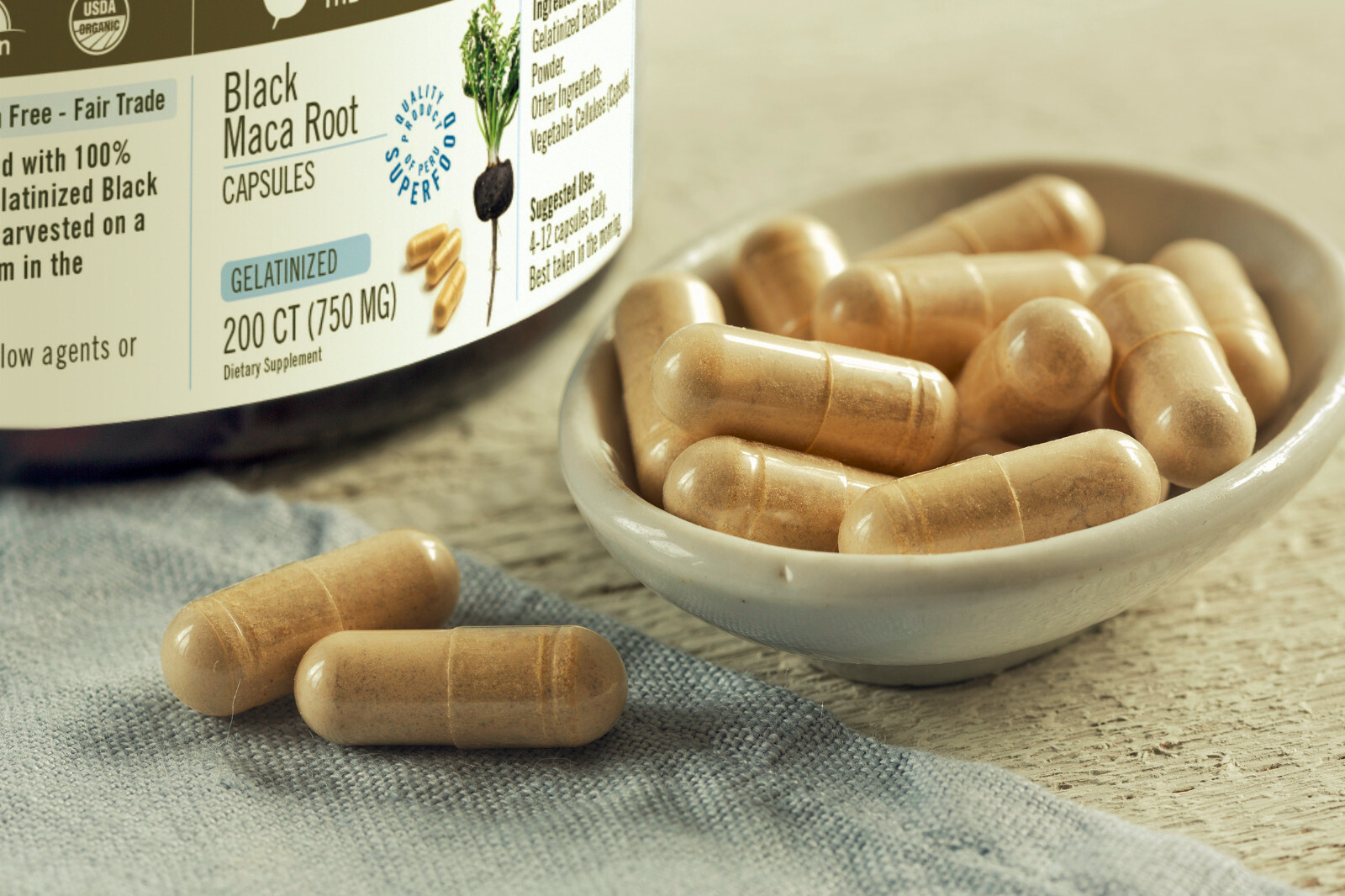 Gelatinized Black Maca Root Capsules – Certified Organic, Fresh Harvest GMO-Free
