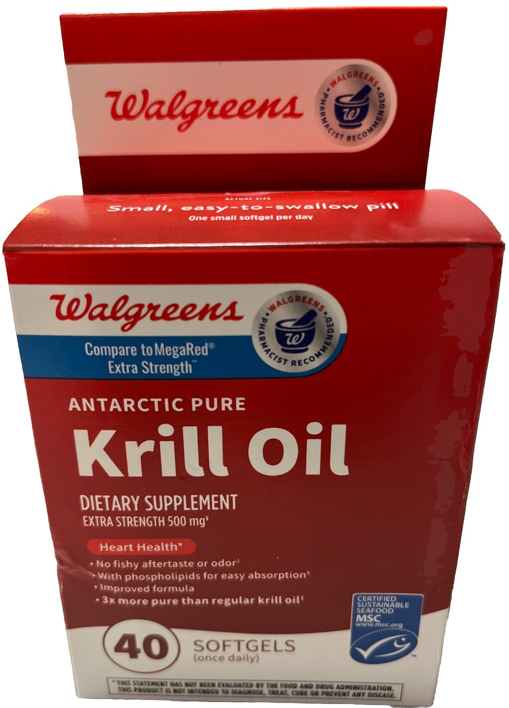 WALGREENS ANTARCTIC PURE KRILL OIL 500 Mg DIETARY SUPPLEMENT 40 SOFT GELS 1/2026