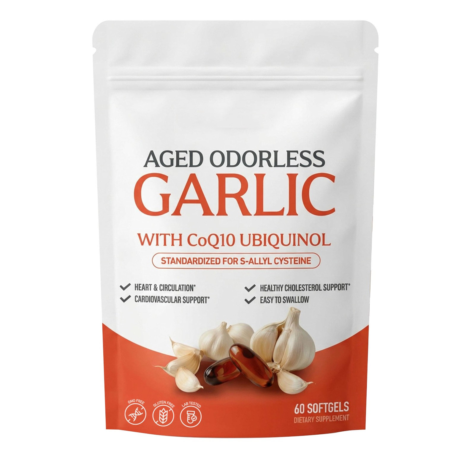 Resilia Garlic Extract 600mg Softgels (60 Count) – Odorless Aged Garlic Extra 82