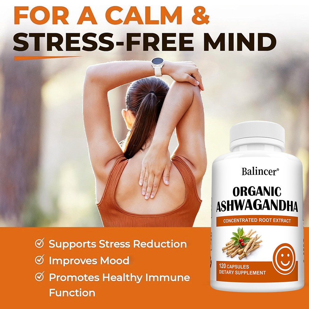 Organic Ashwagandha Supplement High Potency Supports Stress 30/60/120 Capsules