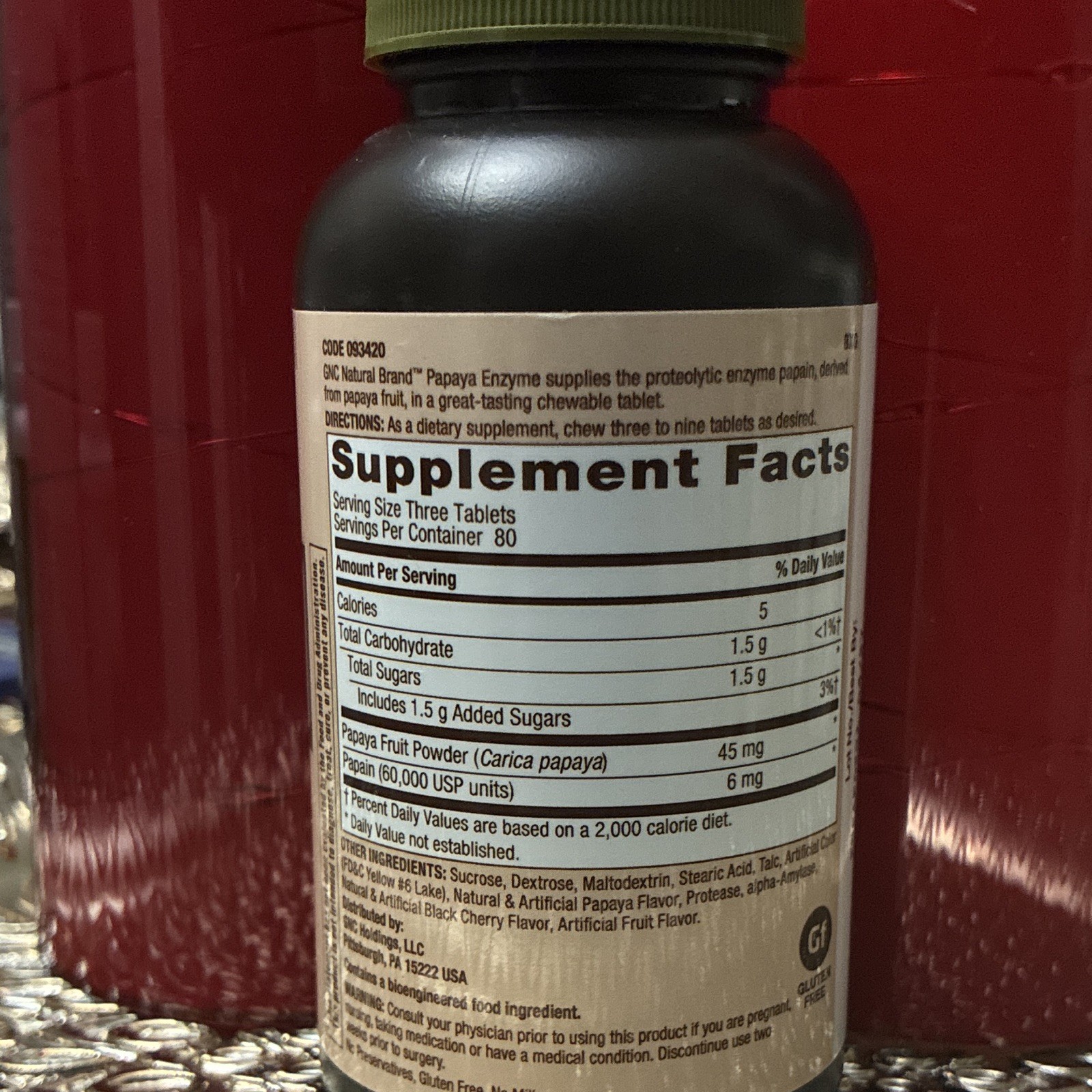 GNC Papaya Enzyme Digestive Support 240 Chewable Tablets Gluten-Free Papaya