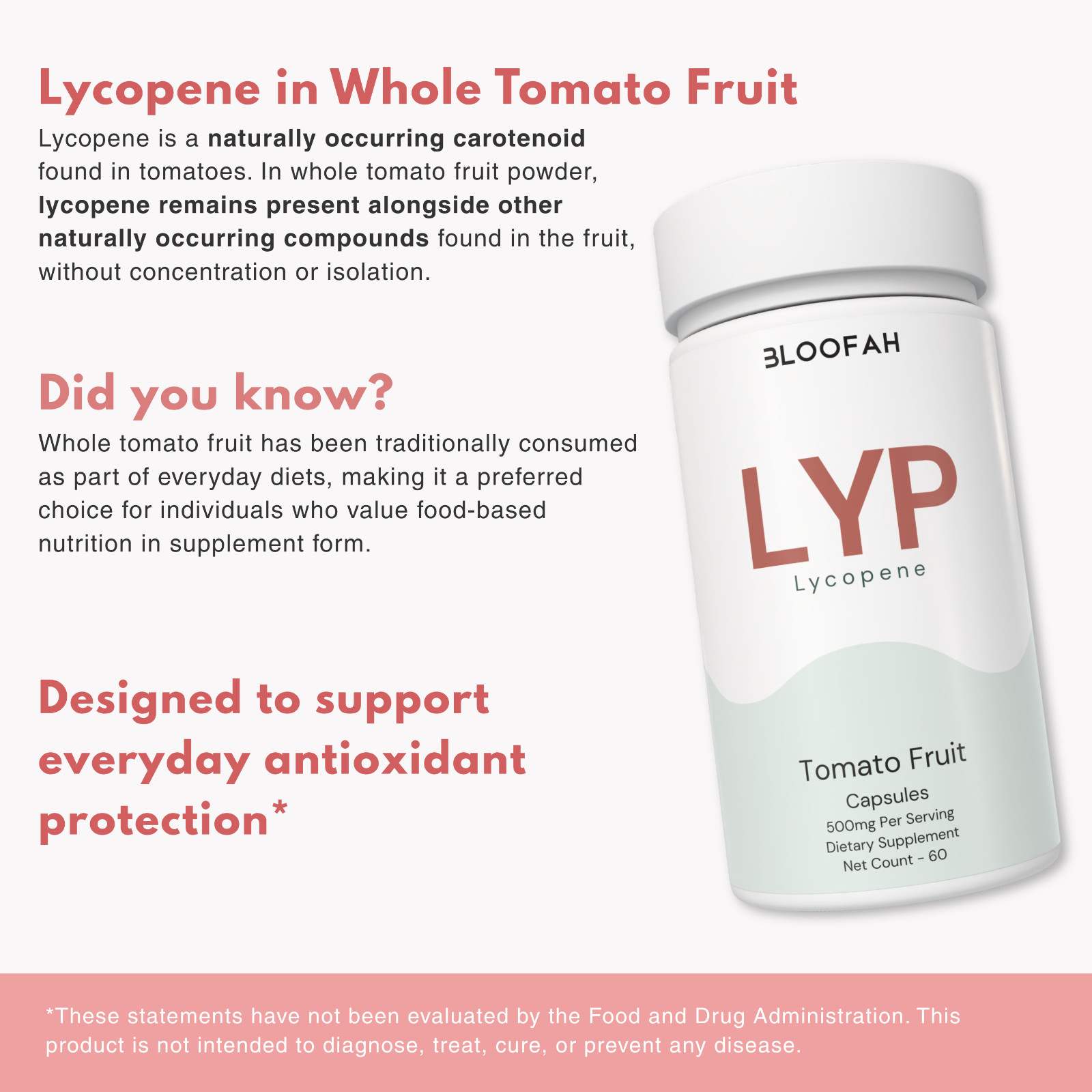 Bloofah Lycopene Tomato Fruit Powder Capsules 500mg | 60 Count | Clean Label