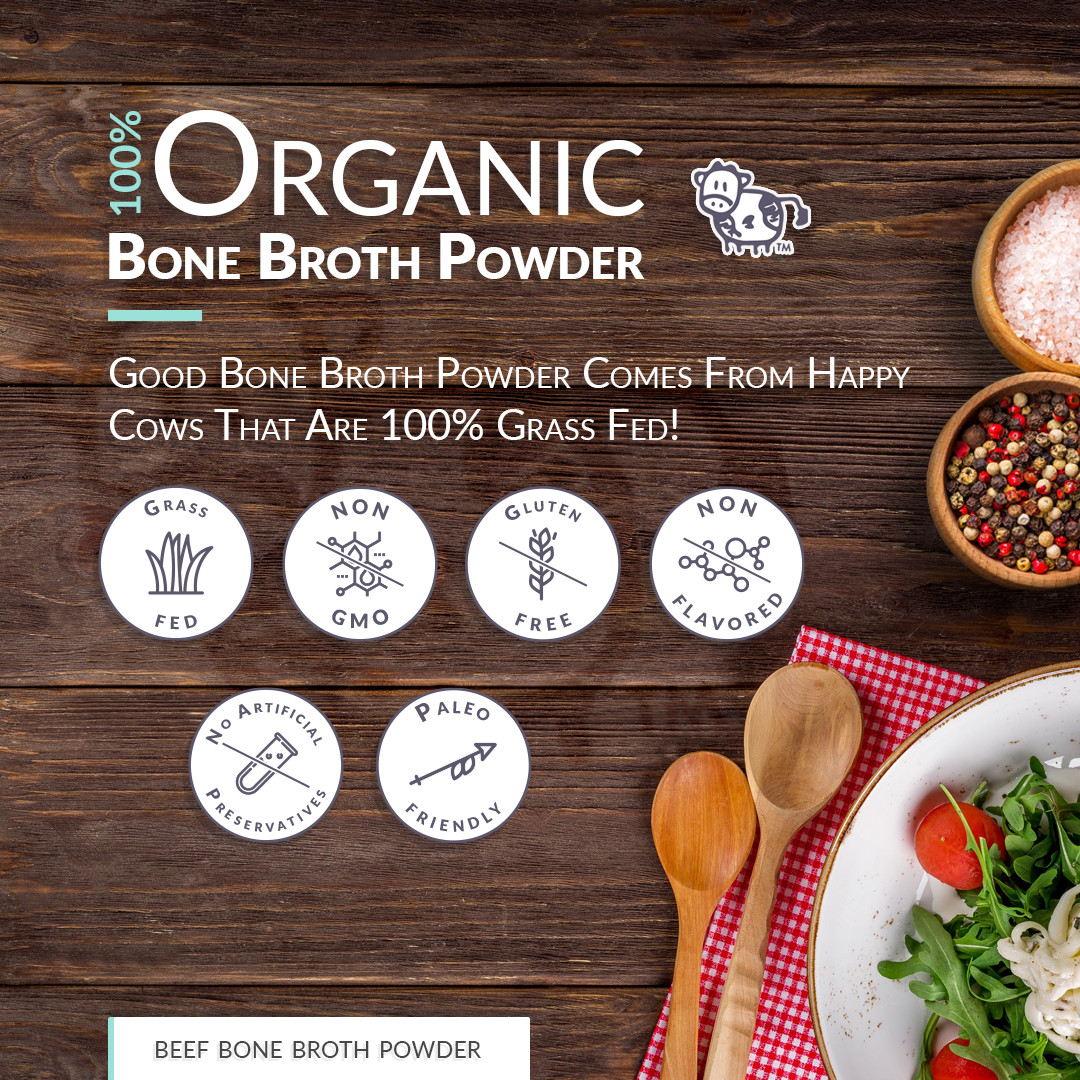 Bone Broth Powder – Pure Protein Organics – Grass-fed (1LB / 453g)