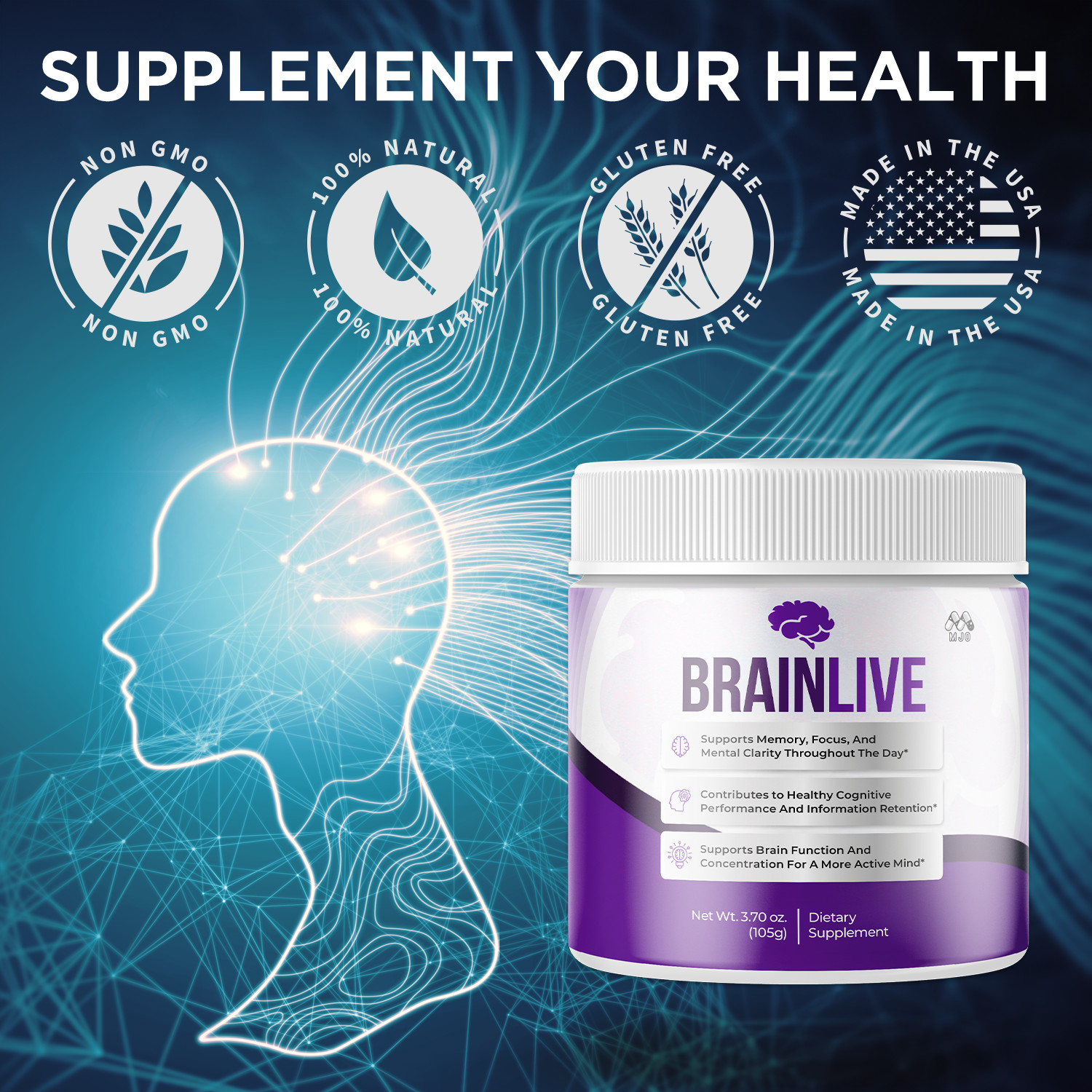 (1 Pack) BrainLive Powder Advanced Brain Supplement Brain Live 30 Servings