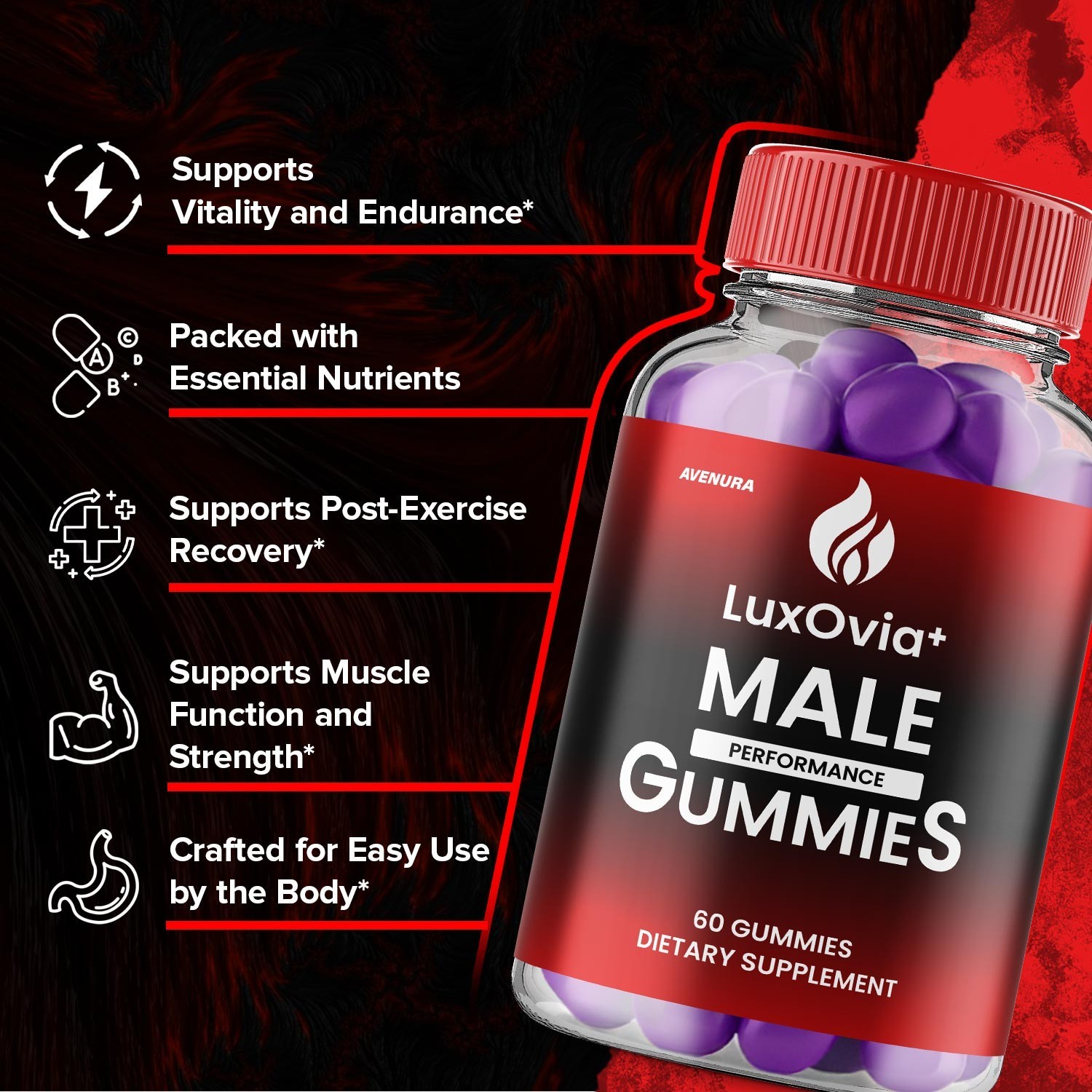 (5 Pack) LuxOvia Gummies for Men – Lux Ovia Gummy Natural Blend Vitamins