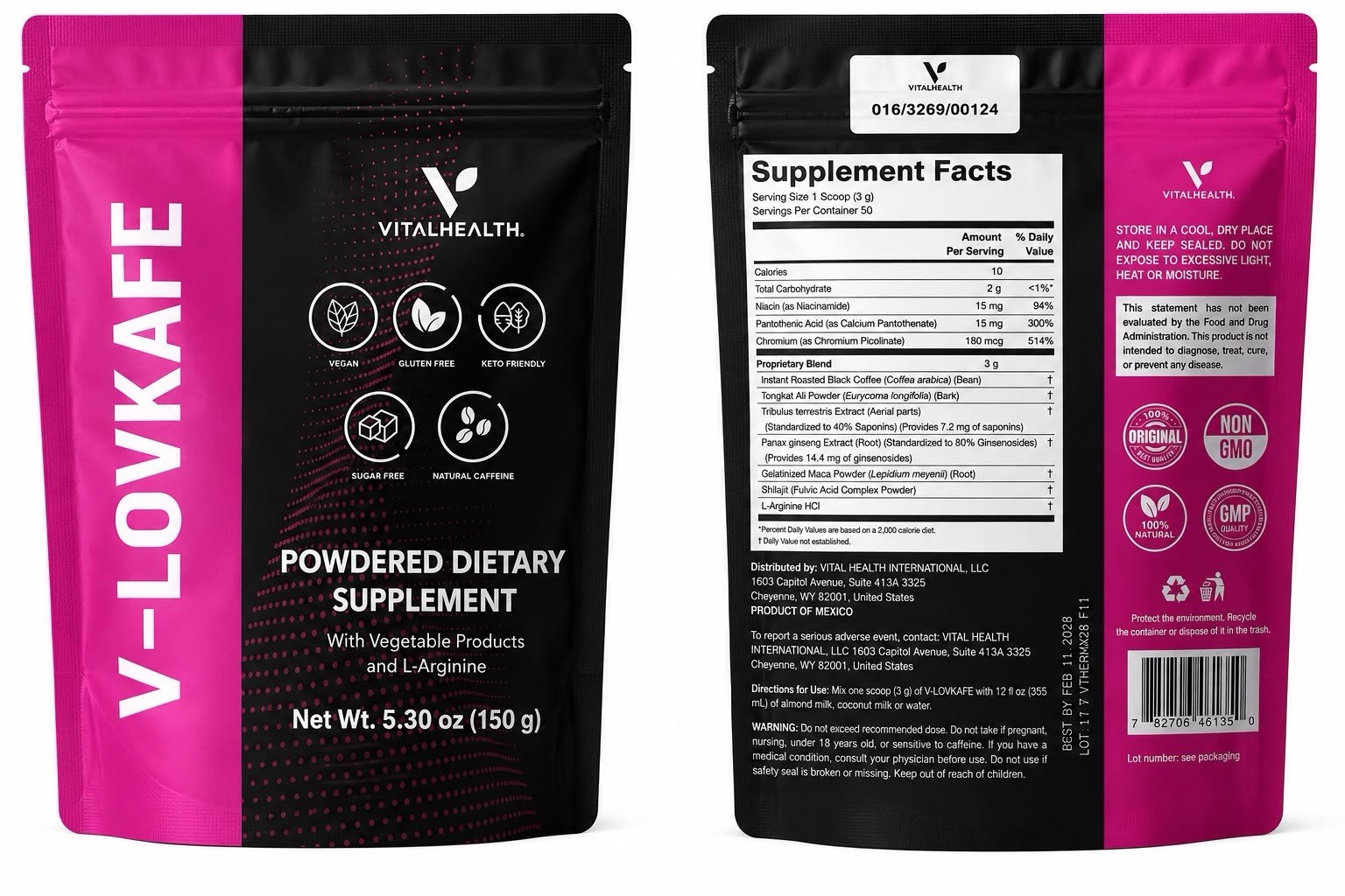 VitalHealth V-LOVKAFE Coffee Supplement Powder Vegan Keto Sugar-Free 5.30 oz