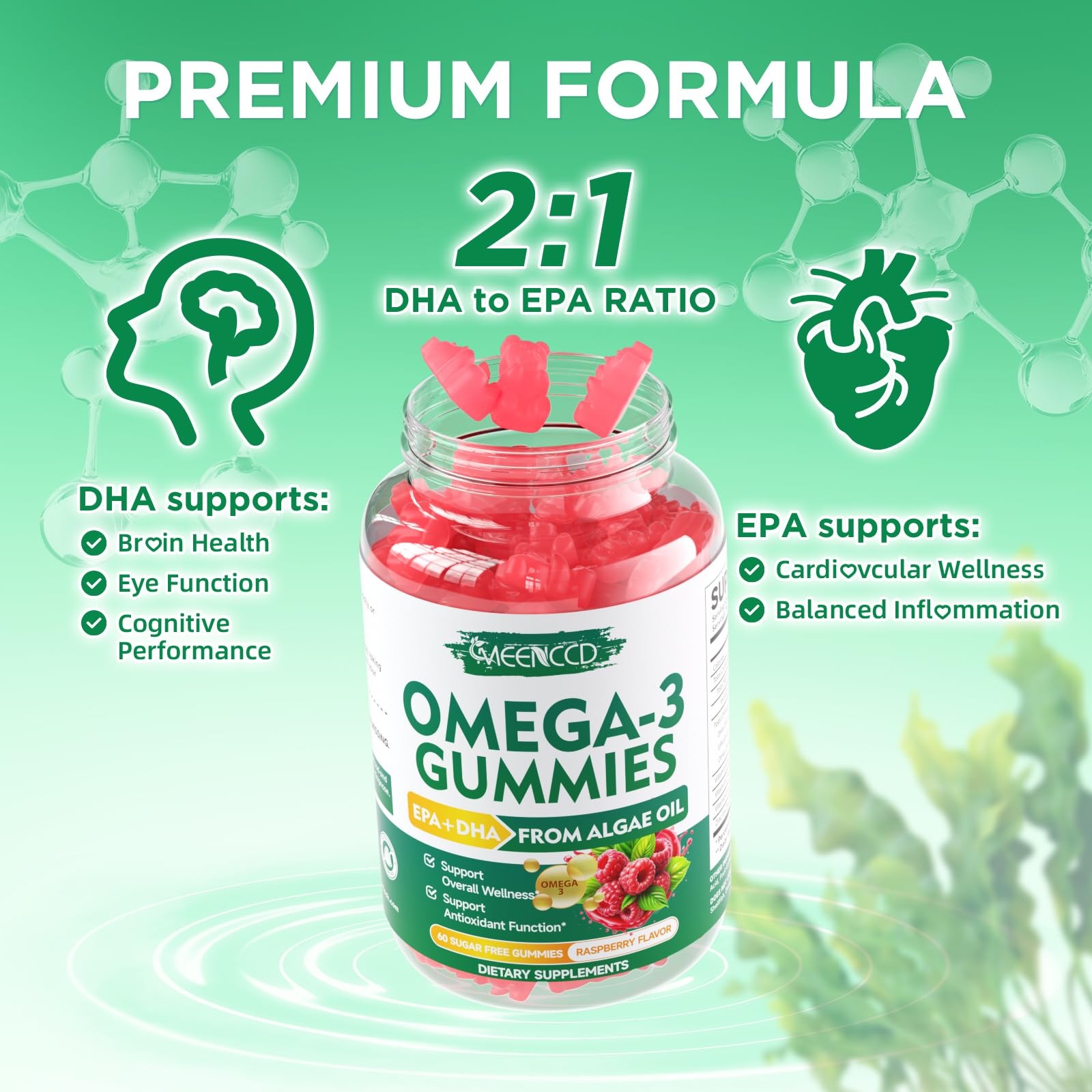 Meenccd 2 Pack Omega-3 Gummies 1000Mg Omega 3 Fish Oil Alternative For Adults