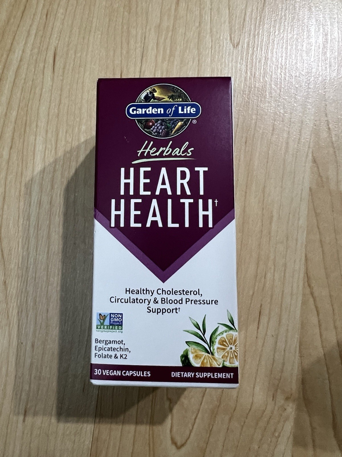 Garden of Life Heart Health 30 Vegan Capsules Bergamot Epicatechin Folate K2
