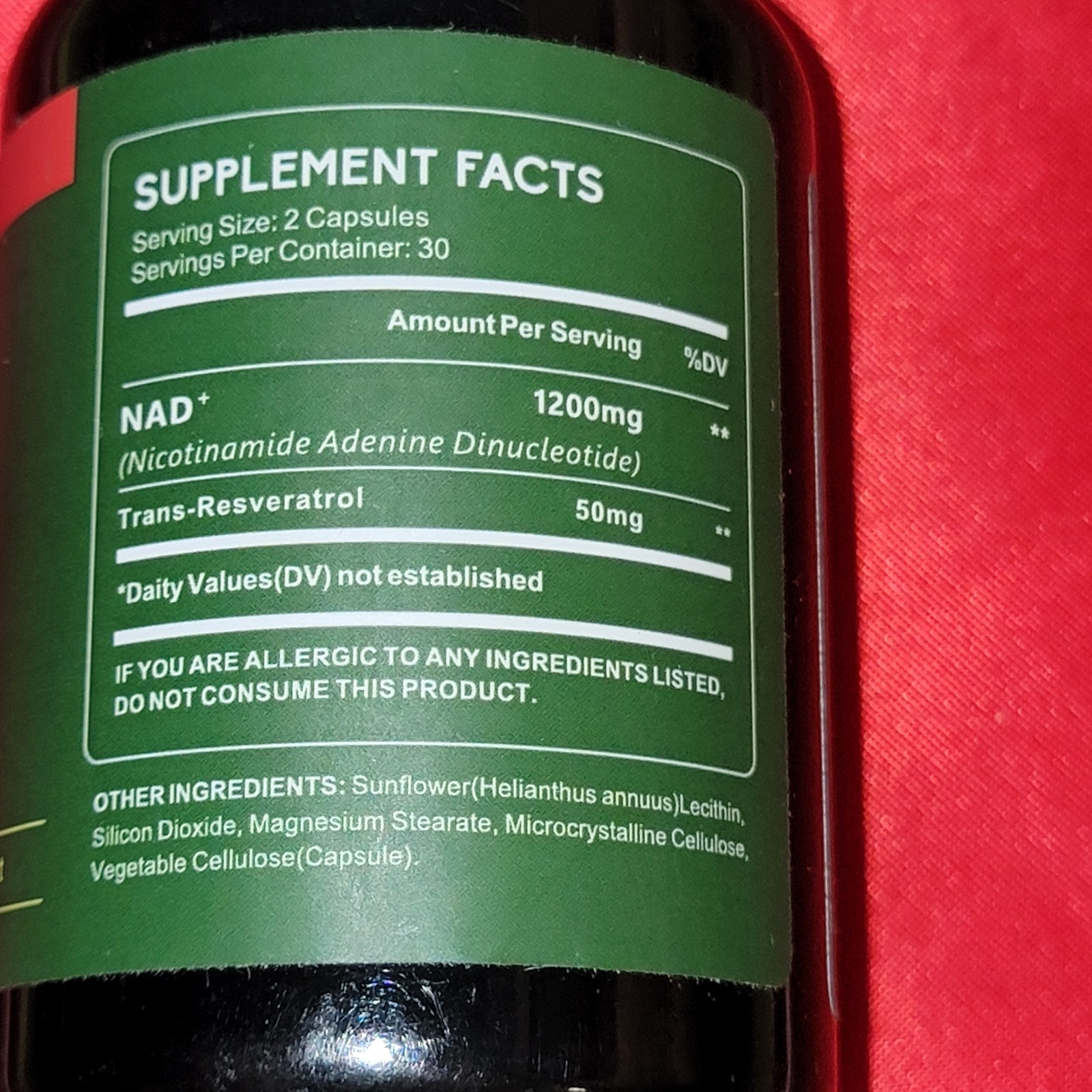 YMINGKJ NAD+ + Trans-Resveratrol 1250mg 60 Veg Capsules