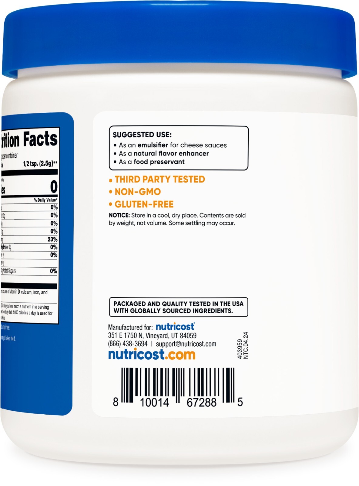 Nutricost Sodium Citrate Powder 1LB (16oz) – Food Grade, Non-GMO