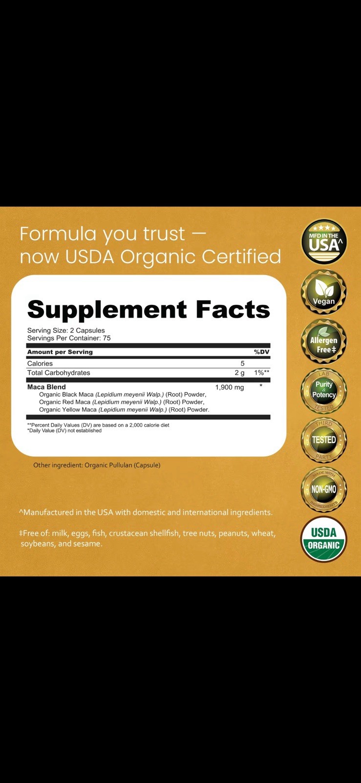 NaturaLife Labs Organic Maca 1900 mg 150 Capsules Vegan Gluten-Free Exp 03/2029