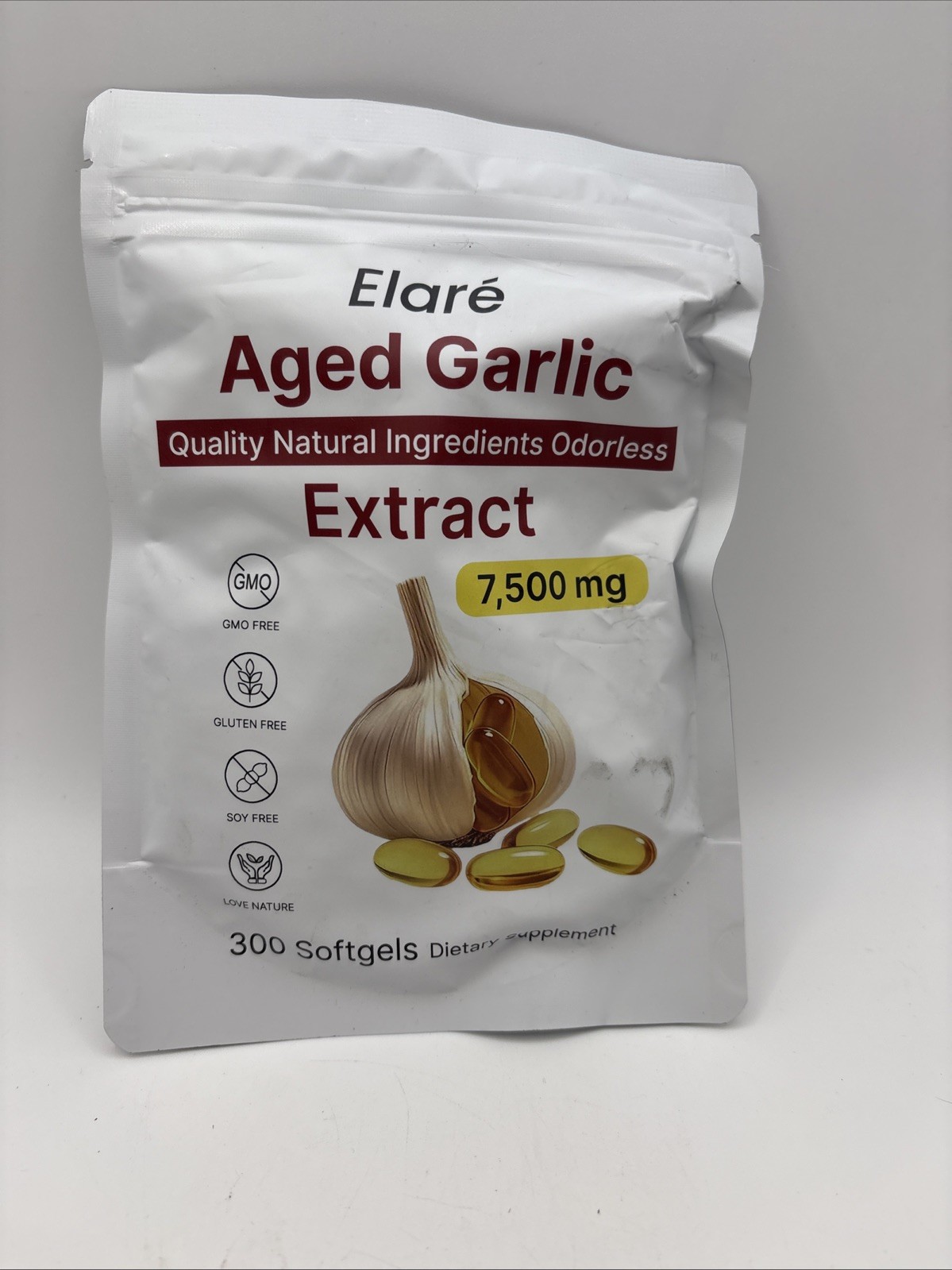 Elaré Odorless Aged Garlic Extract 7500 mg 150 Softgels GMO-Free Gluten-Free