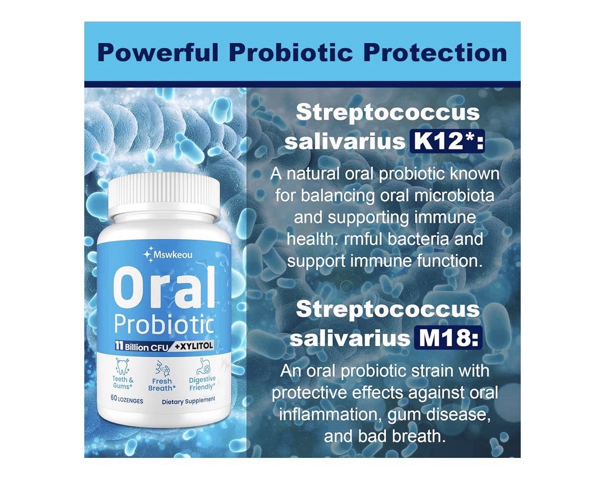 2 Packs Mswkeou Oral Probiotics for Mouth Bad Breath for Adults 11 Billion CFU