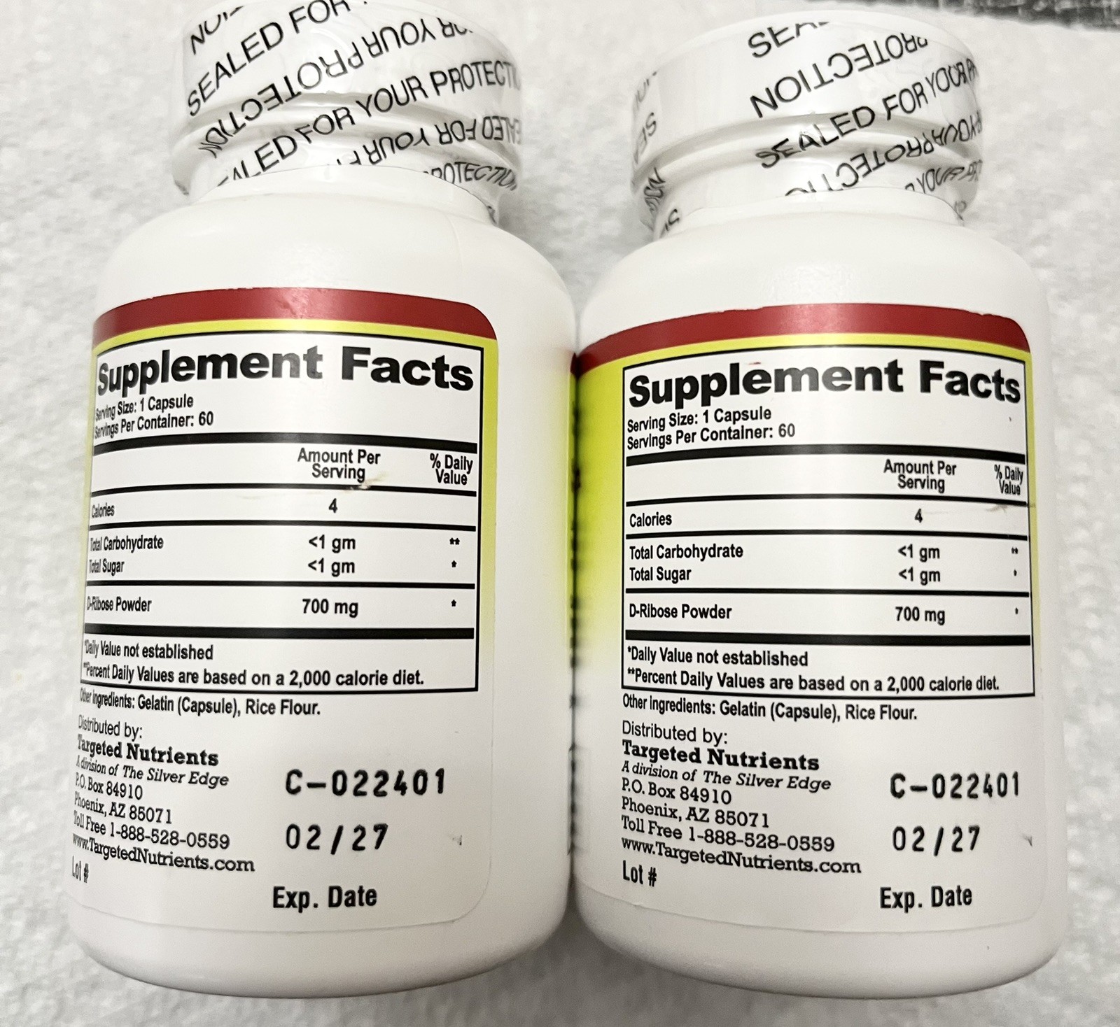 “1” Targeted Nutrients D-Ribose Cellular Energy & Relieves Fatigue Booster 02/27