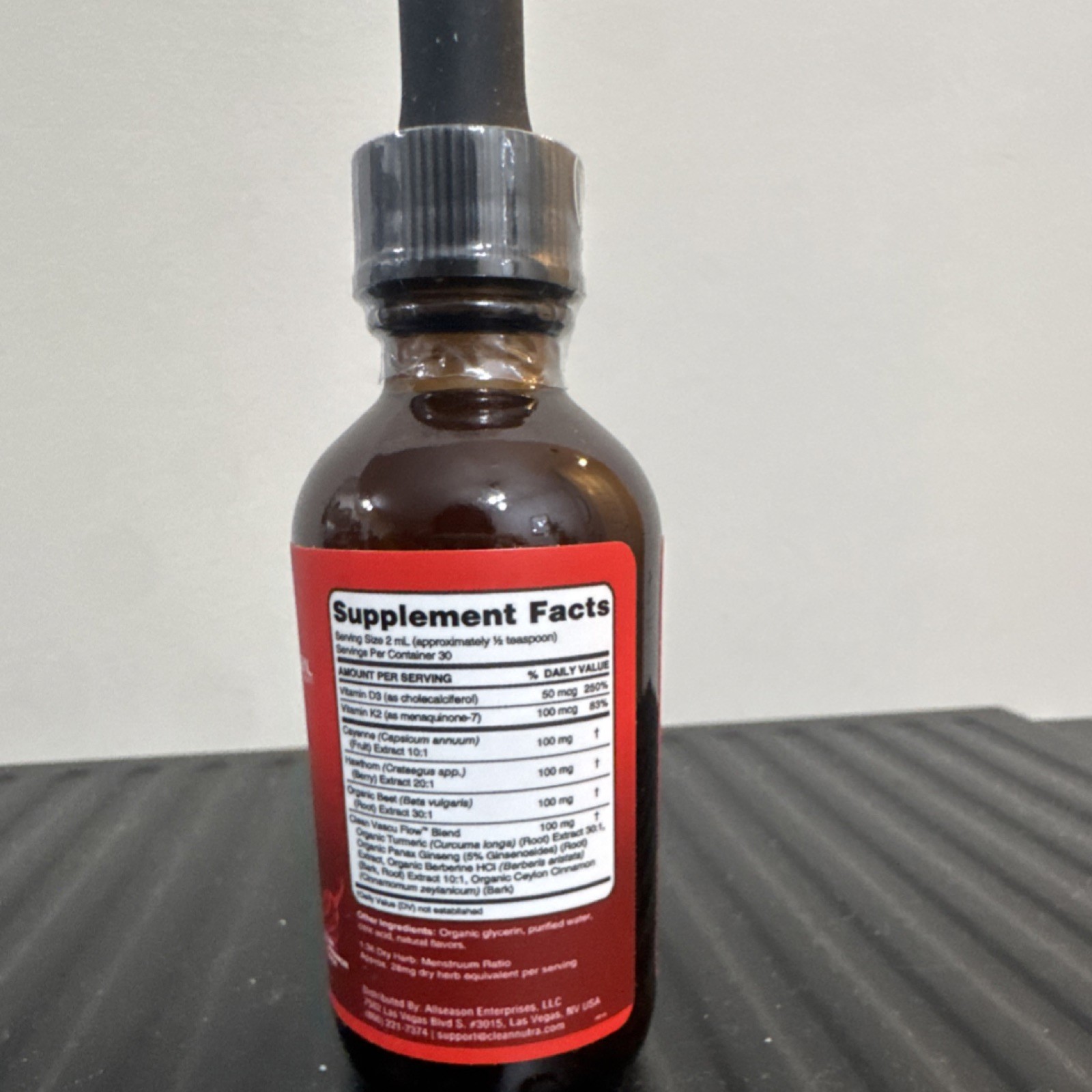 Clean Nutra Cayenne Hawthorn Beet Root Turmeric K2+D3 Liquid Drops 2oz