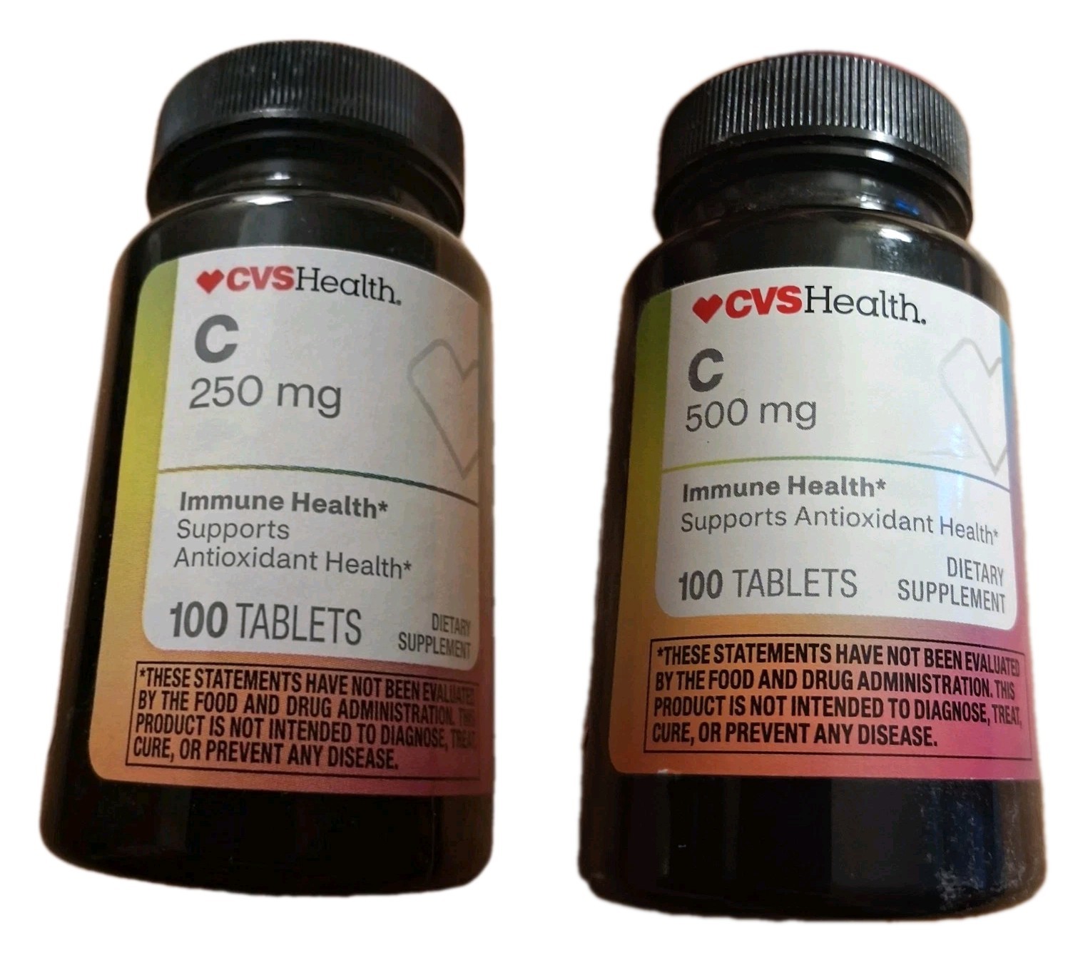 Two New CVS Health Vitamin C 100 Count Tablets-250 mg & 500 mg Exp 06/27 & 08/27