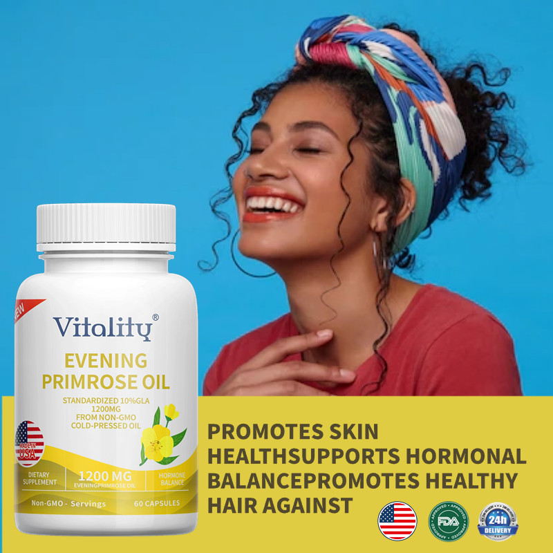 EVENING PRIMROSE Oil STANDARDIZED 10%GLA 1200MG FROM NON-GMO COLD-PRESSED OIL