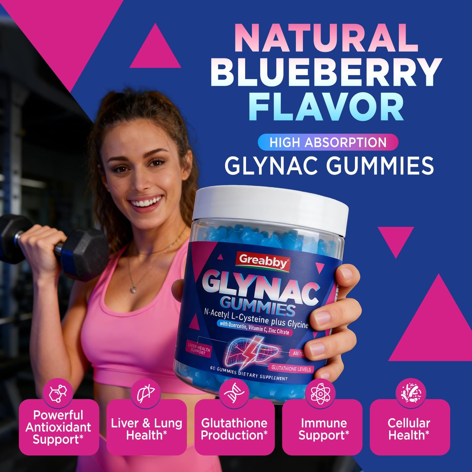GREABBY Glynac Gummies, Glycine & N-Acetyl Cysteine 60 Count (Pack of 1)
