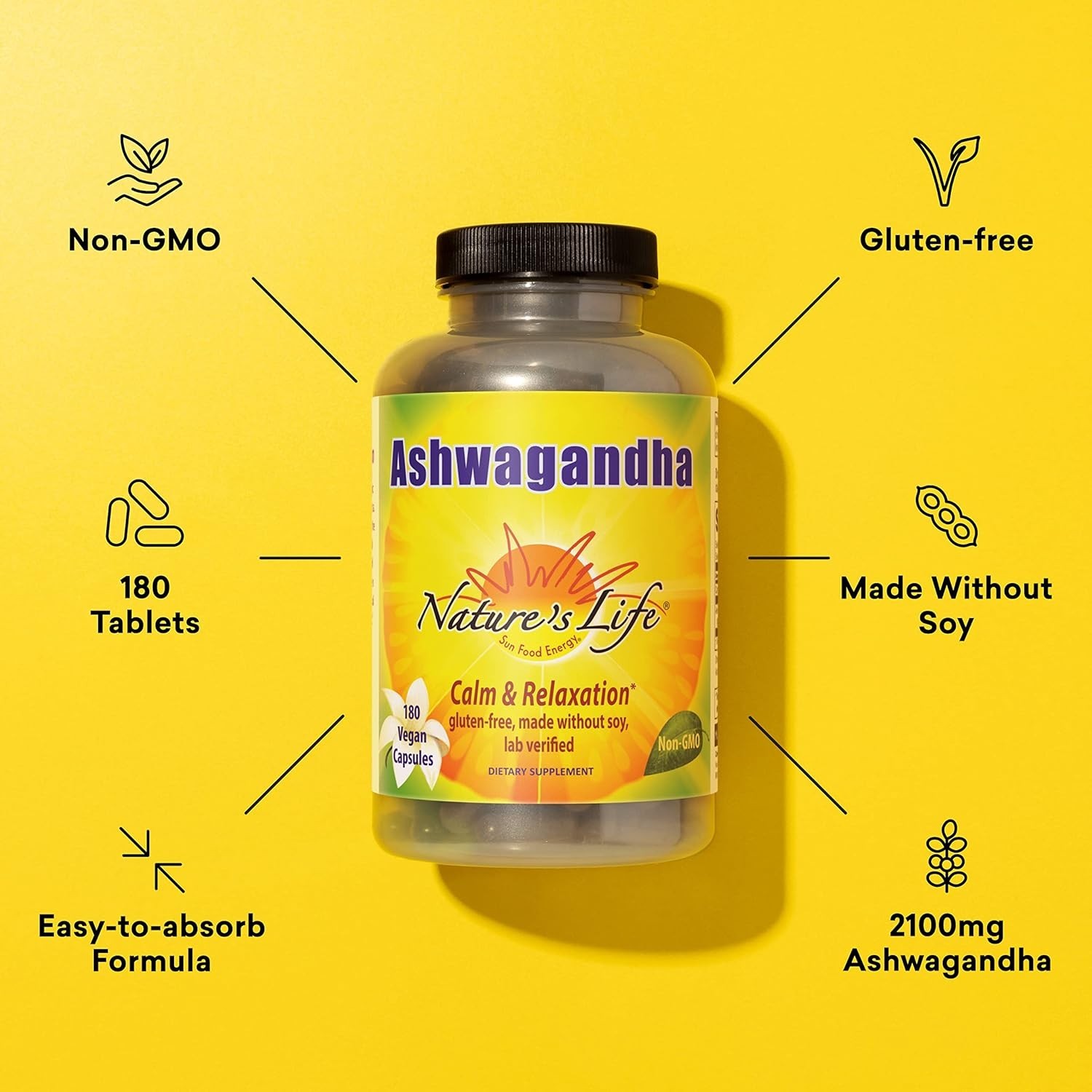 NATURE’S LIFE ASHWAGANDHA PURE ROOT EXTRACT 2100 MG 180 VEGAN CAPSULES