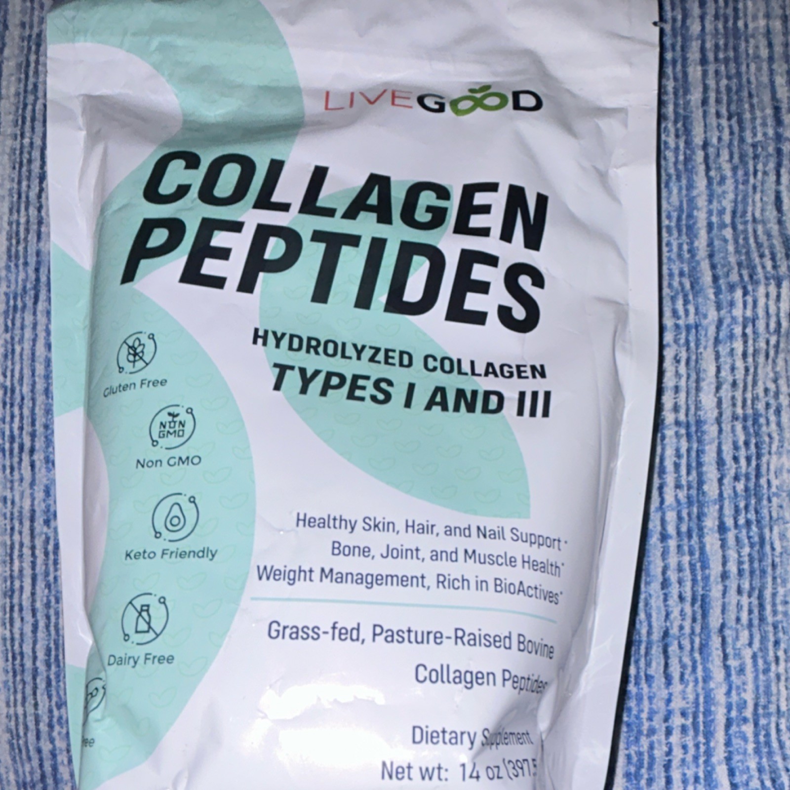 LiveGood Collagen Peptides Hydrolyzed Types I & III Powder 14 oz Unflavored Keto