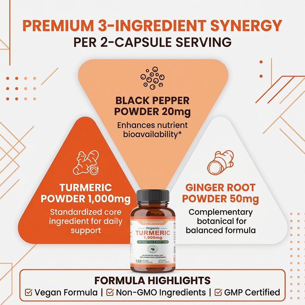 1000mg Organic Turmeric Complex Capsules, Joint Mobility, Comfort 30/60/120 Caps