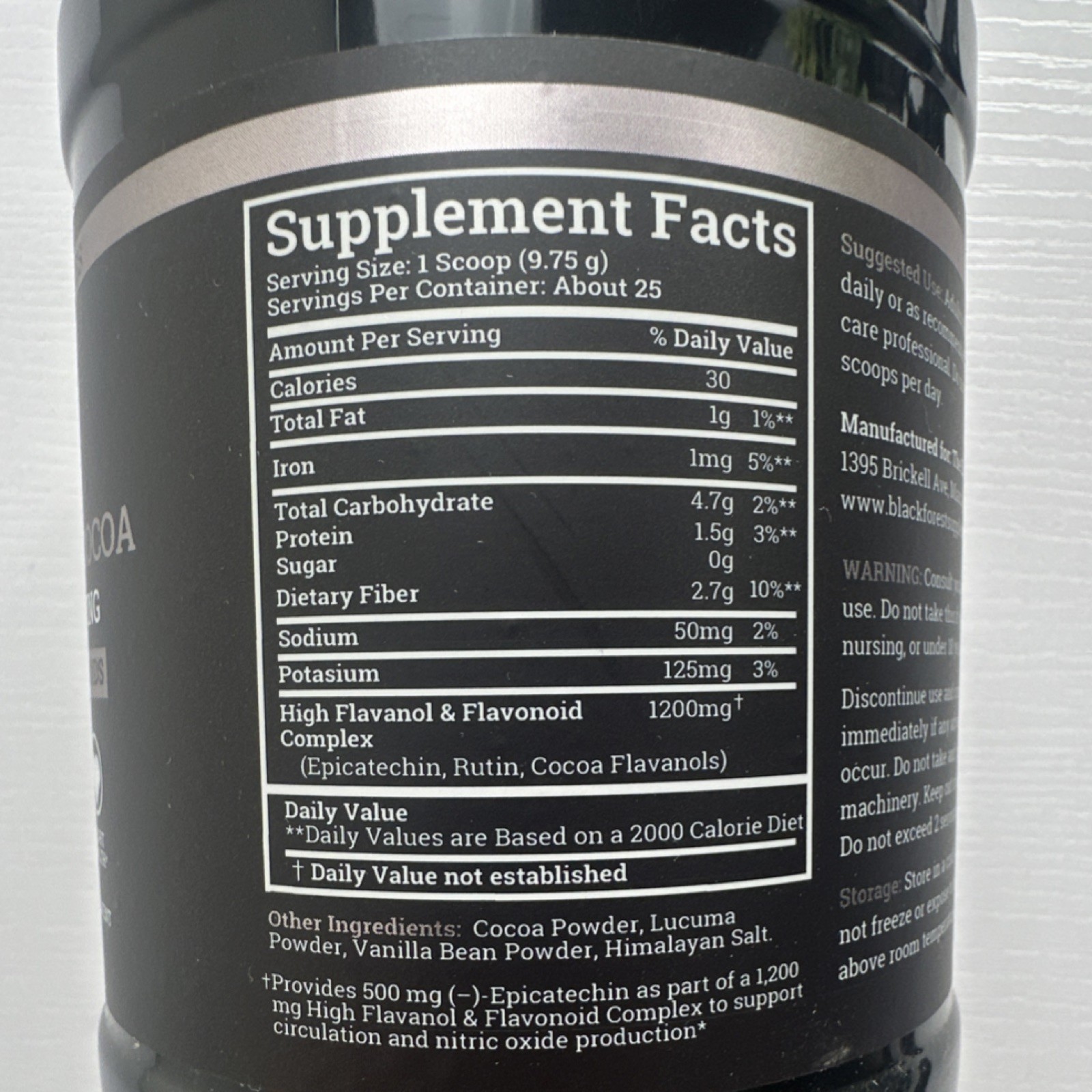 Black Forest High Flavanol Cocoa Flavanols Powder Vegan 8.6oz 25srv Exp 11/2027