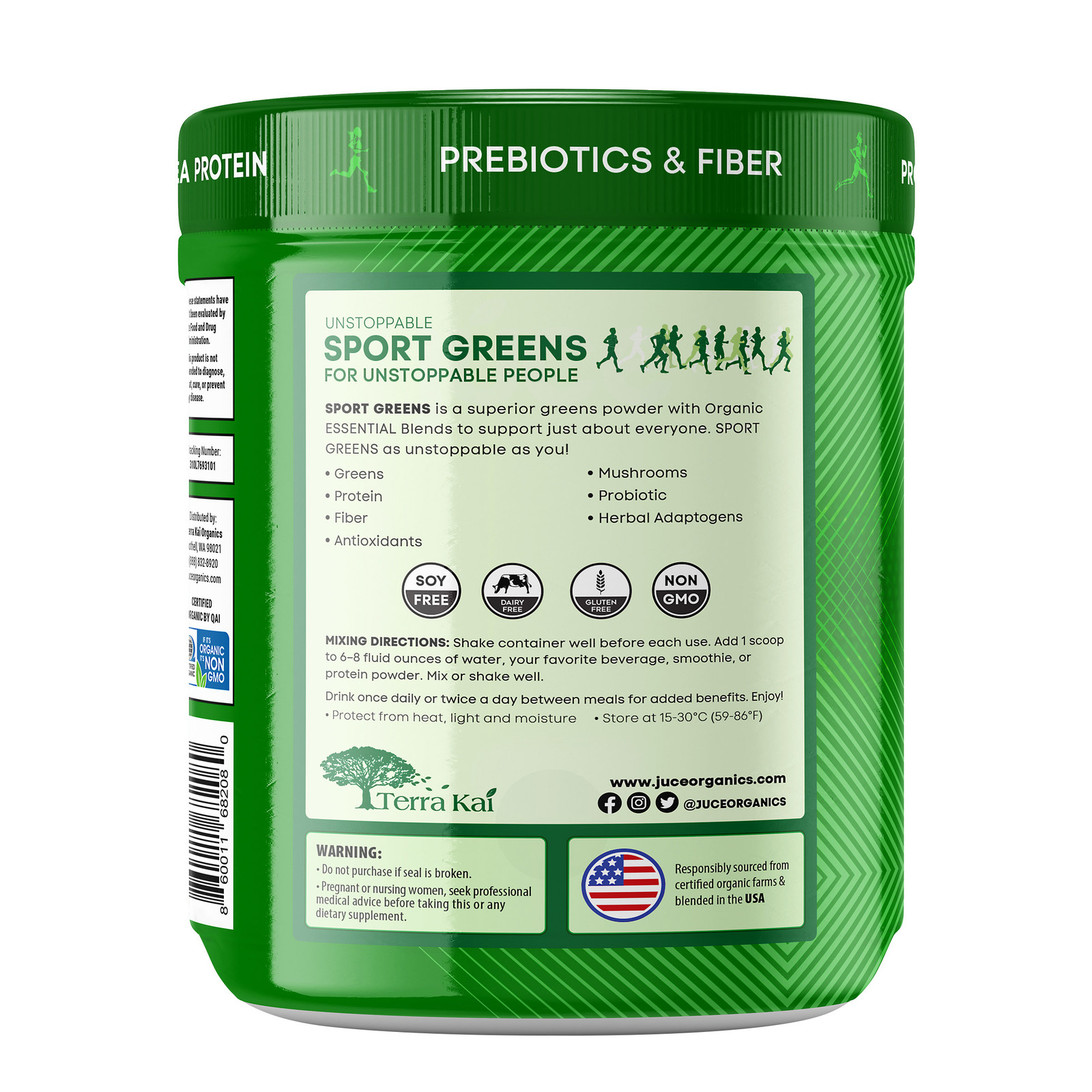 Juce Sports Greens, Mixed Berry Flavor Probiotics Adaptogens Fiber, 32 Servings