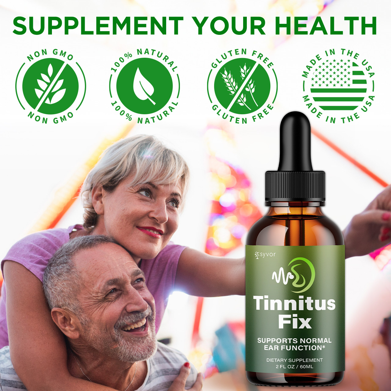 (1 Pack) Tinnitus Fix Ear Health Drops All Natural TinnitusFix Vitamin 30 Servs