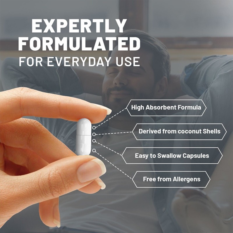 Activated Charcoal 1200mg 120 Capsules Helps Alleviate Gas Bloating High Quality
