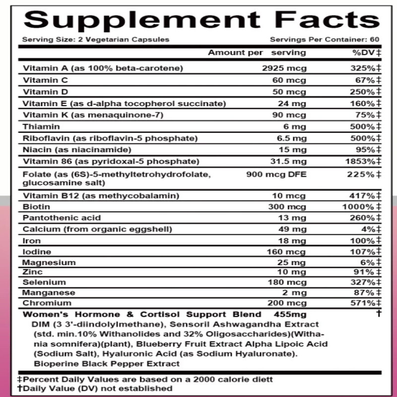 Women’S Vitamins Support Skin Immune Health 120 Capsules Folic Acid Biotin