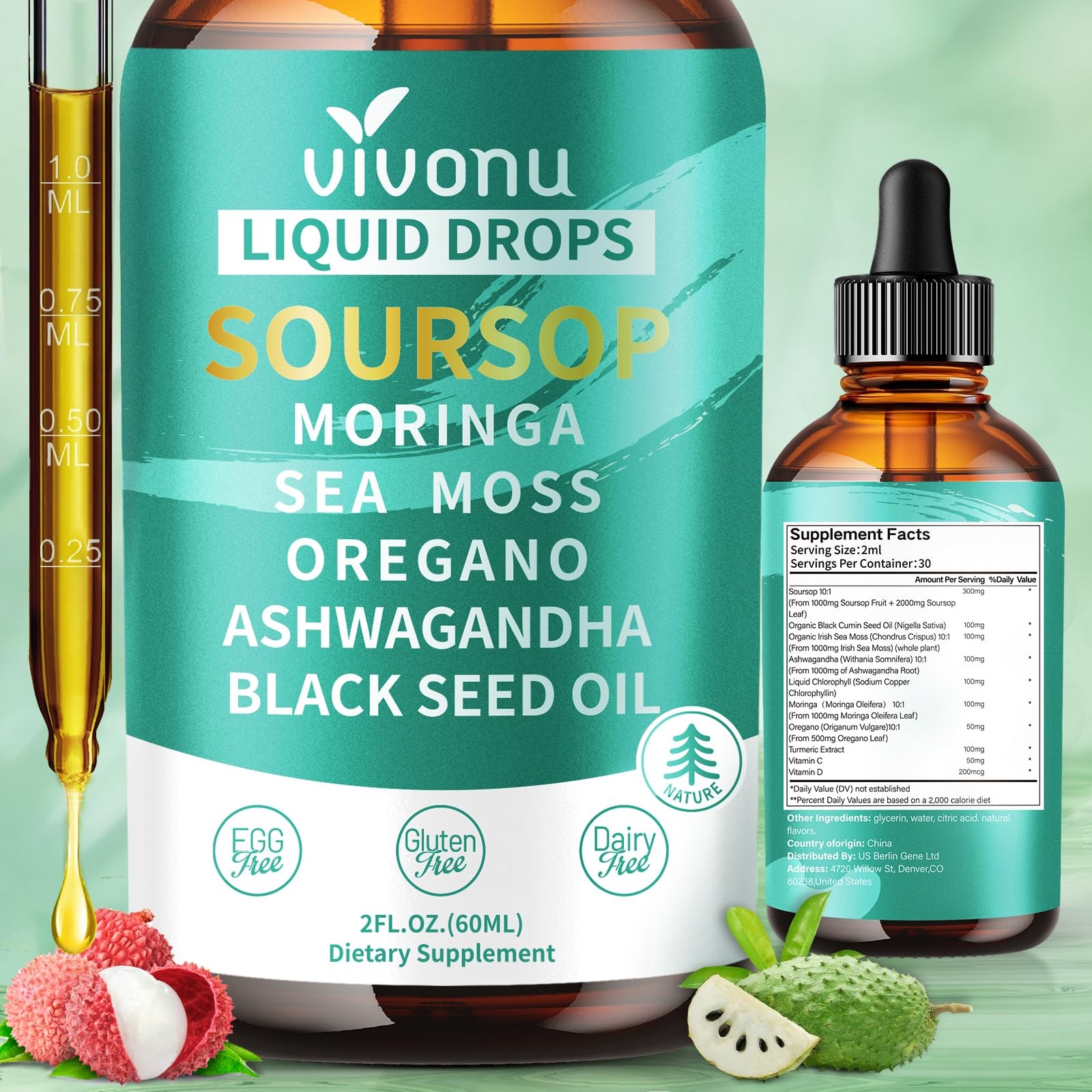 10-in-1 Soursop Bitters Liquid Drops 2 Fl Oz (Pack of 1), 2 1)