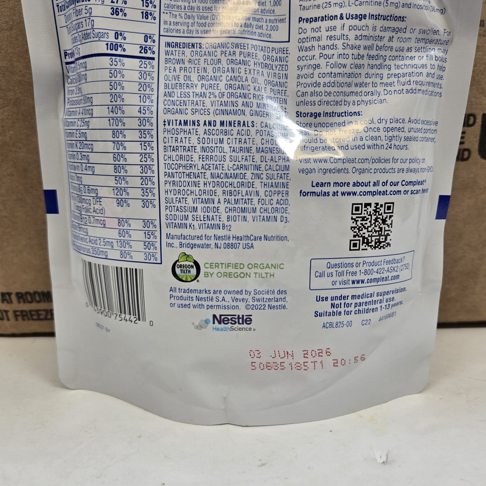 Compleat Pediatric Organic Blends 33 Ct – 10.1 oz Pouch Vegan Ex. 6/2/2026