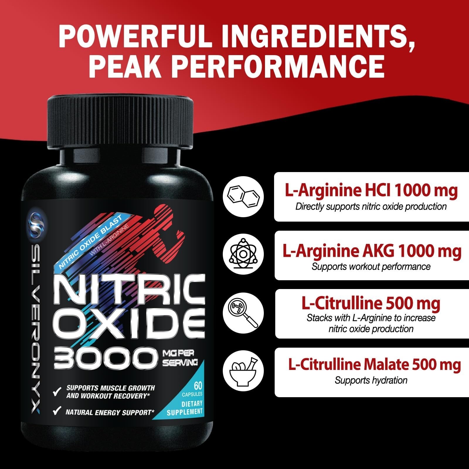 SilverOnyx Extra Strength Nitric Oxide Booster 60 Capsules