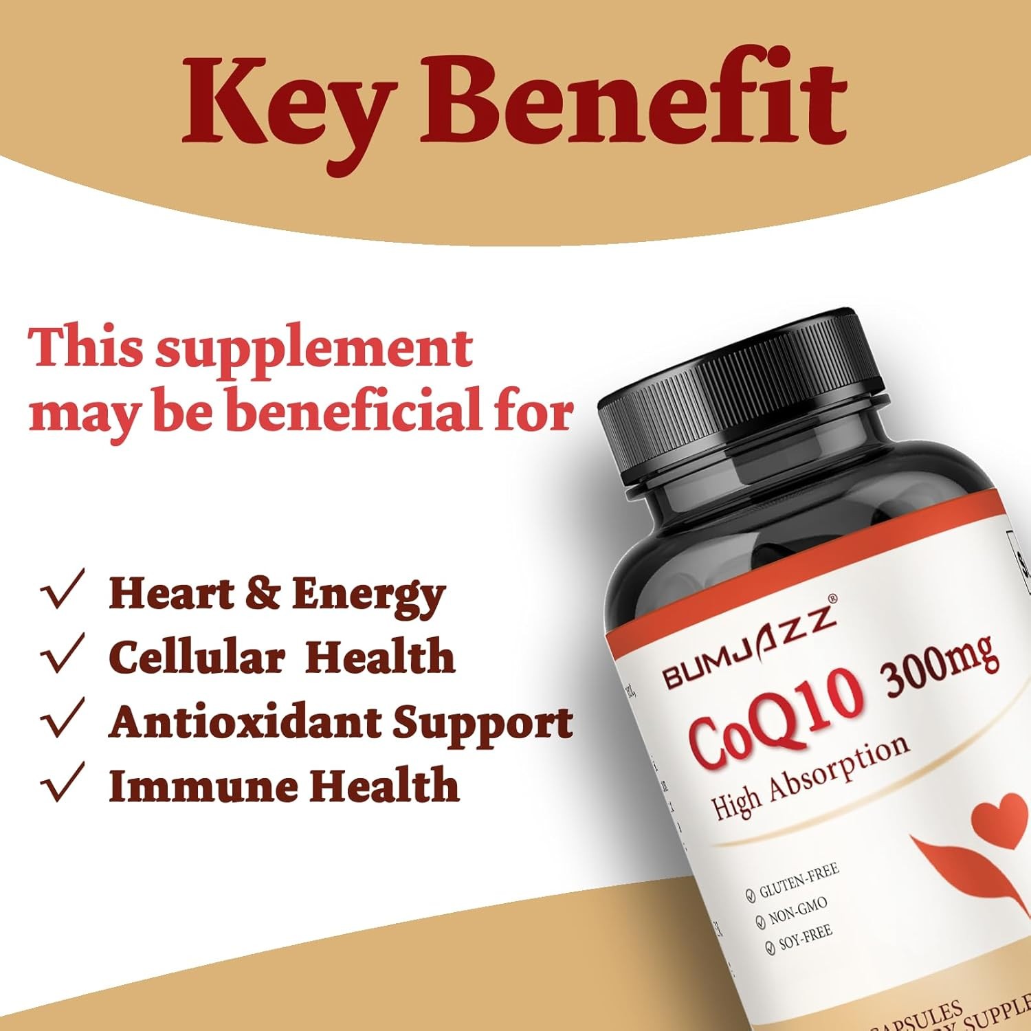 CoQ10 300mg High Absorption 120 Capsules Non-GMO Gluten-Free Dietary Supplement