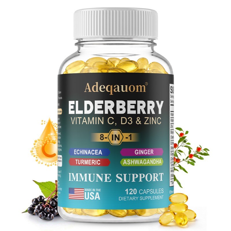 8-in-1 Elderberry Capsule, Herbal Blend Immune Wellness Supplement,120 Capsules