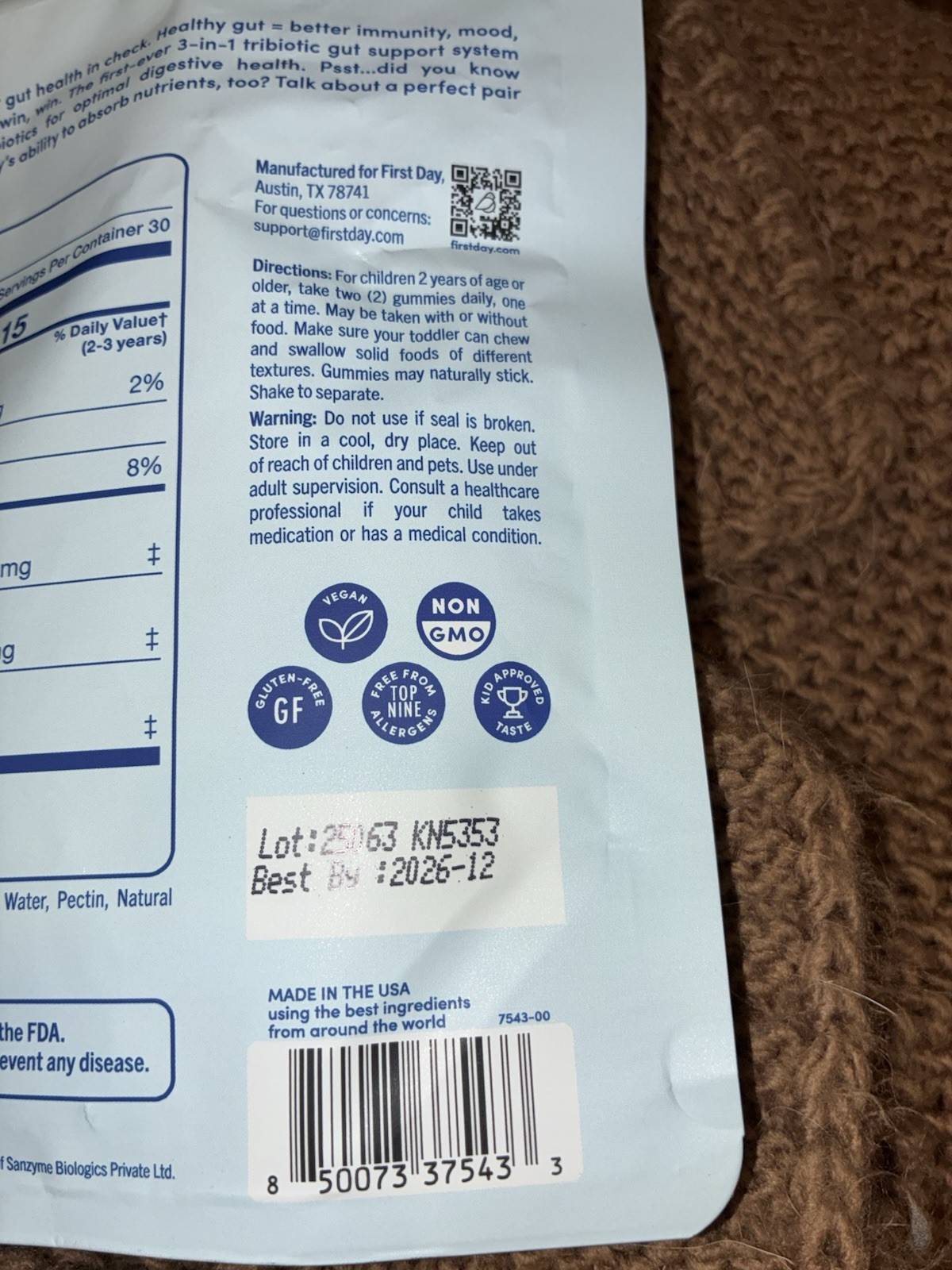First Day Pre + Post Probiotic Gummies 60 Ct Refill Pouch Vegan Gut Health
