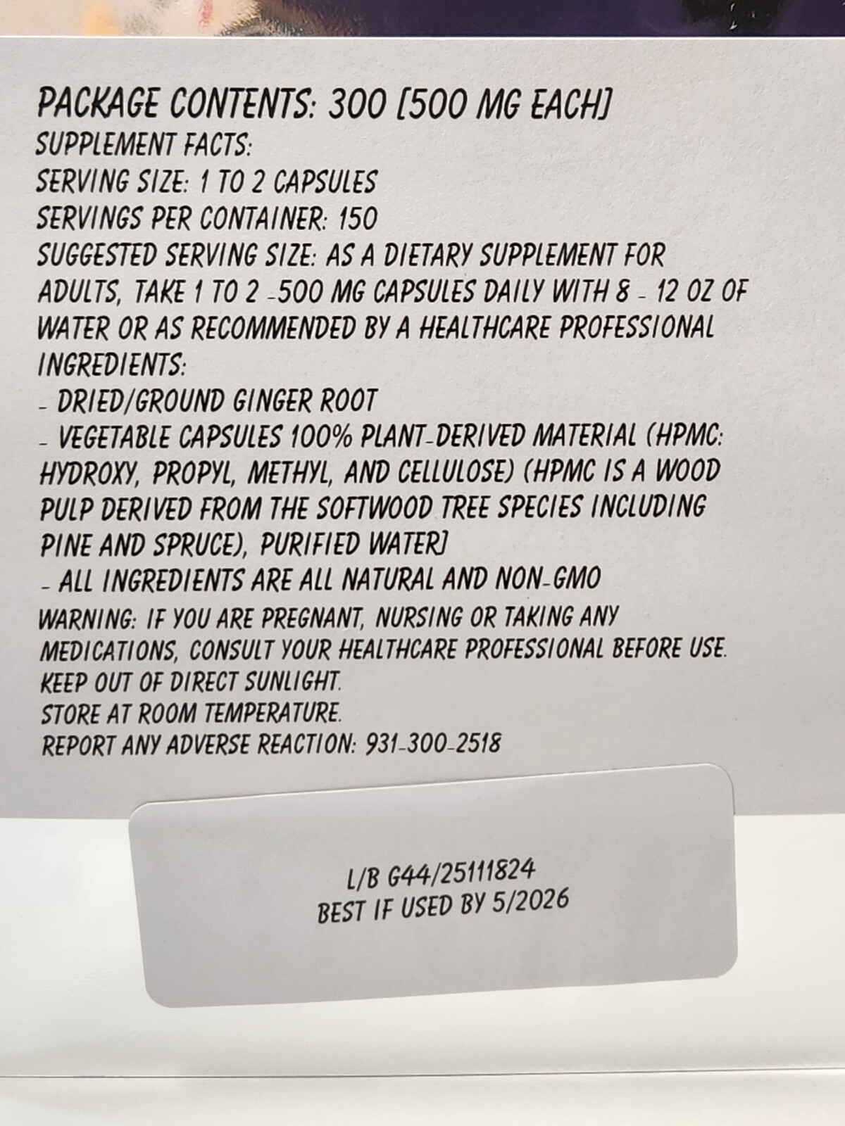 Turmeric Peppercorn, Ginger Root & Moringa Leaf Capsule Triple Value Pk 300 ea!