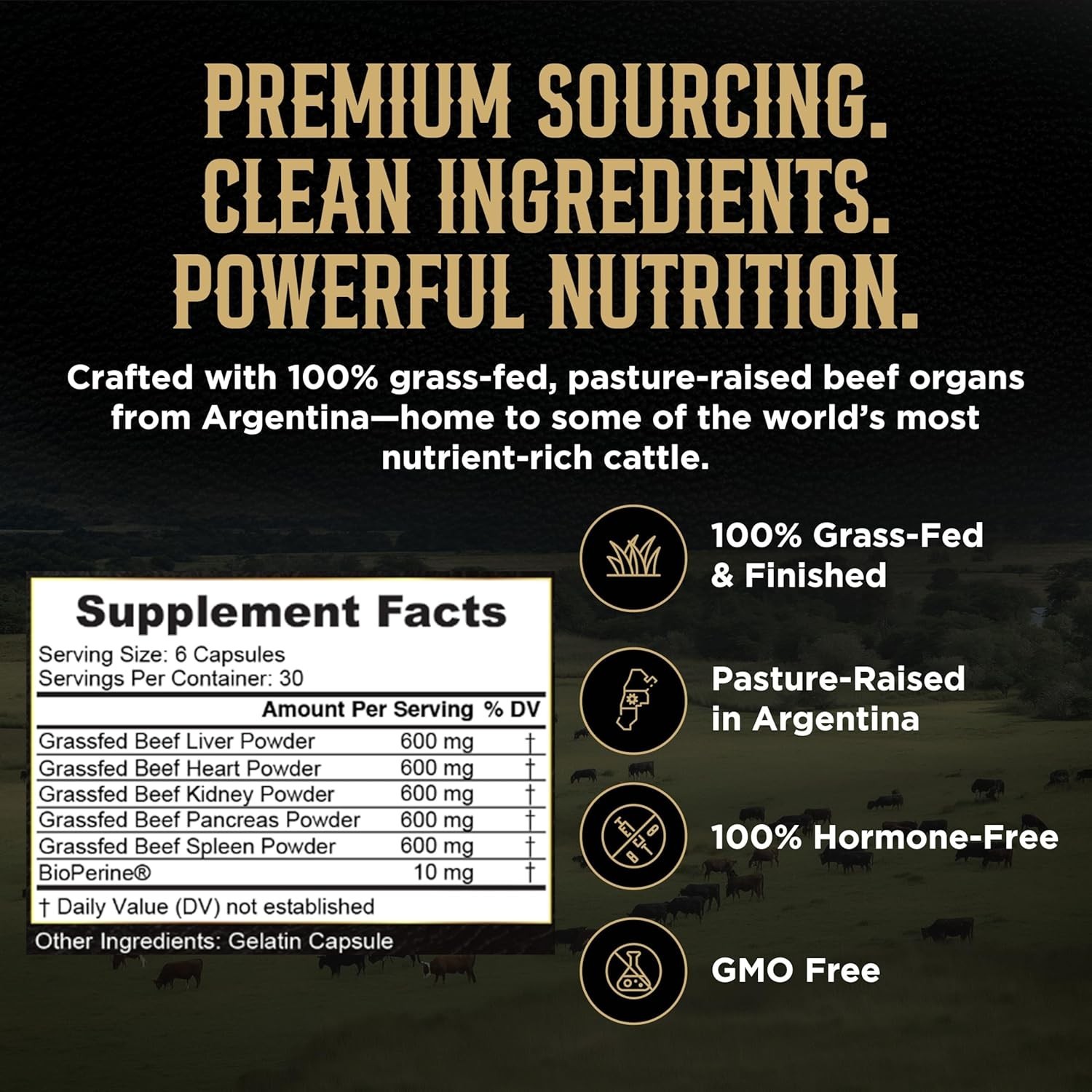 PRIMUS Grass Fed Beef Organ Supplement Complex 5 Organ Blend 180 Capsules REVSCI