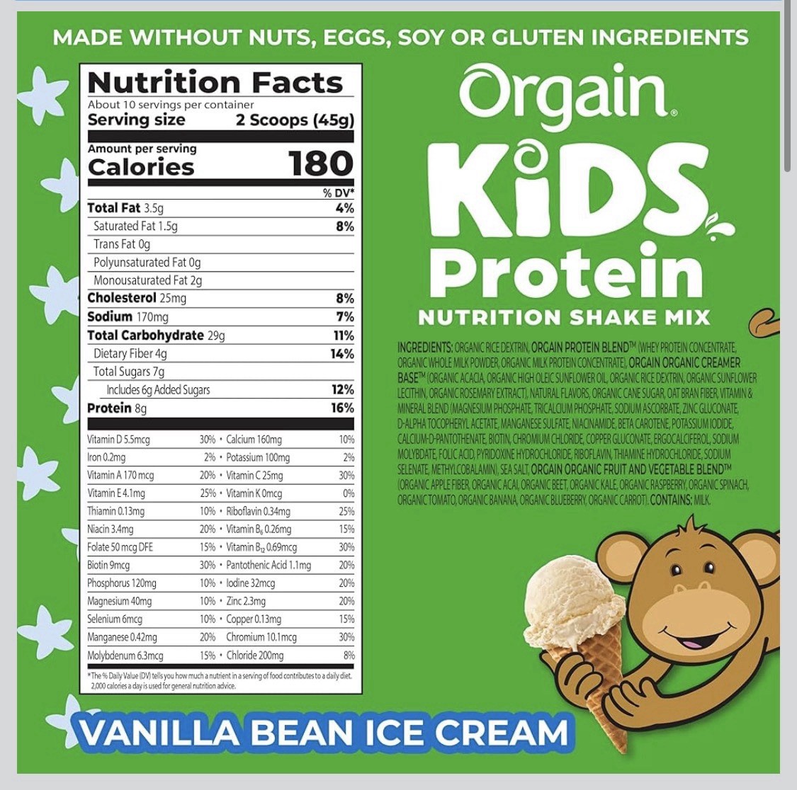 4x SEALED Orgain Kids Protein Powder Nutrition Shake Mix Vanilla Bean Ice Cream