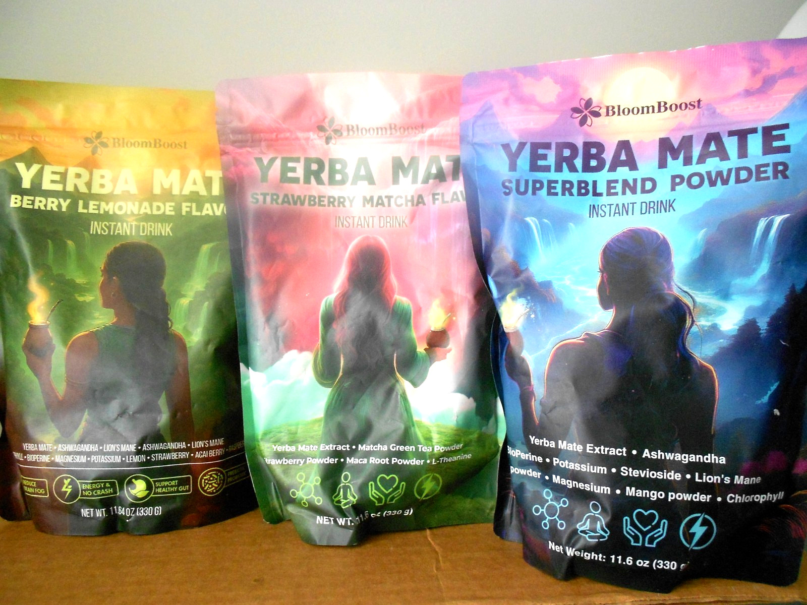 BloomBoost Yerba Mate (3 Bags) Matcha Instant Tea Powder -Assorted Flavors -NEW