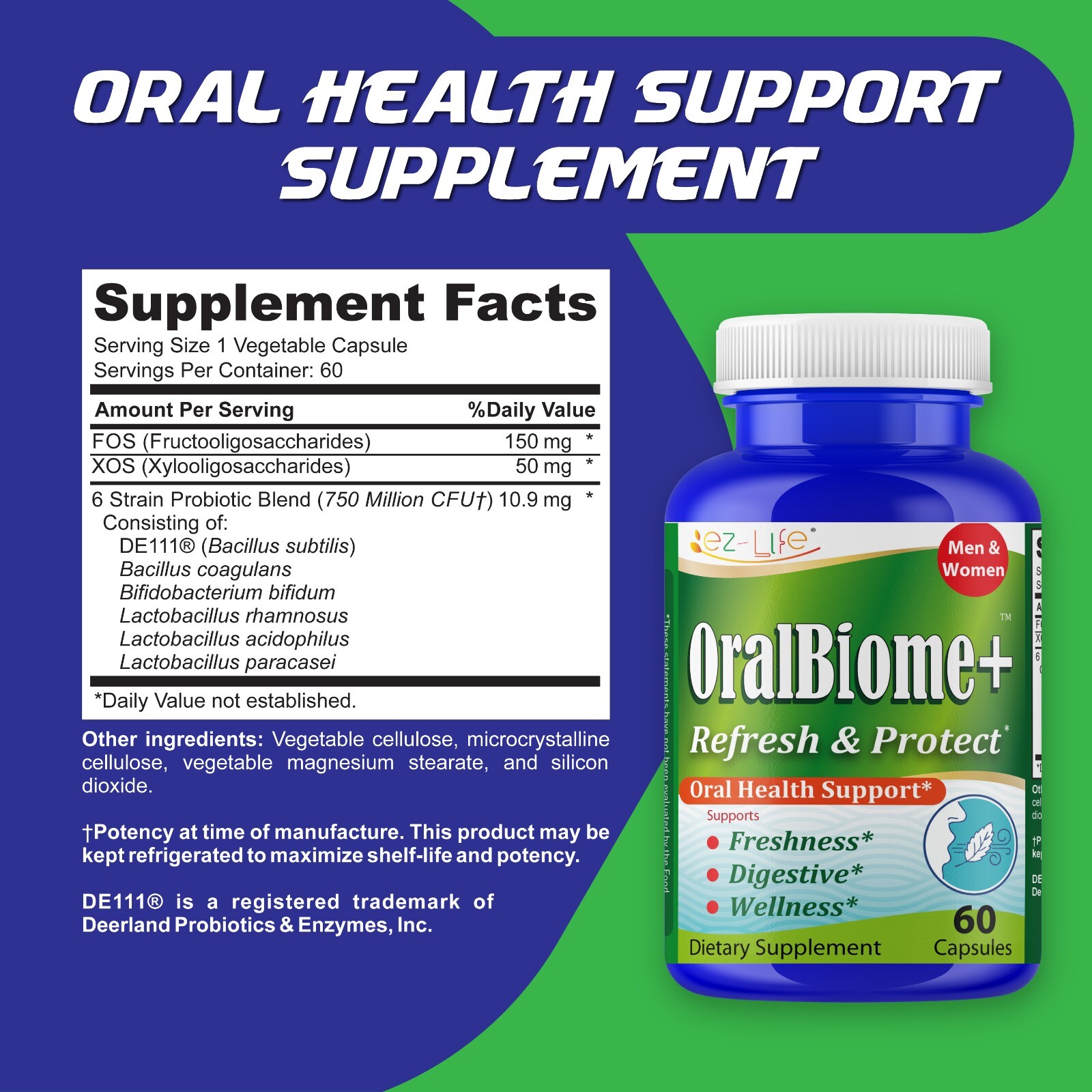 Oral Probiotics for Mouth Bad Breath for Adults-Fresh Breath 60 Capsules